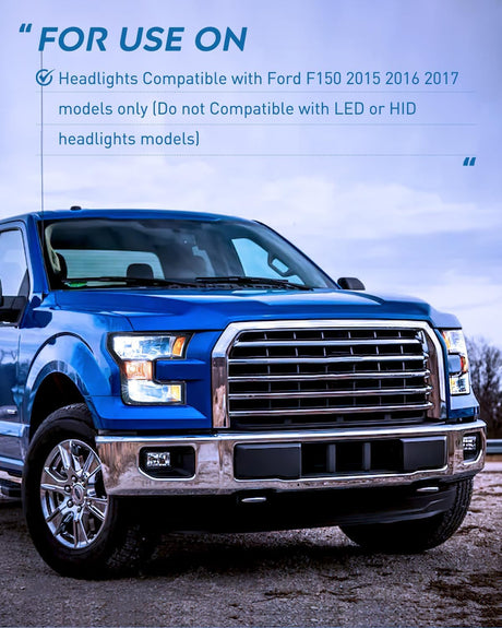 2015-2017 Ford F150 Headlight Assembly Black Housing Amber Reflector Upgraded Clear Lens Nilight