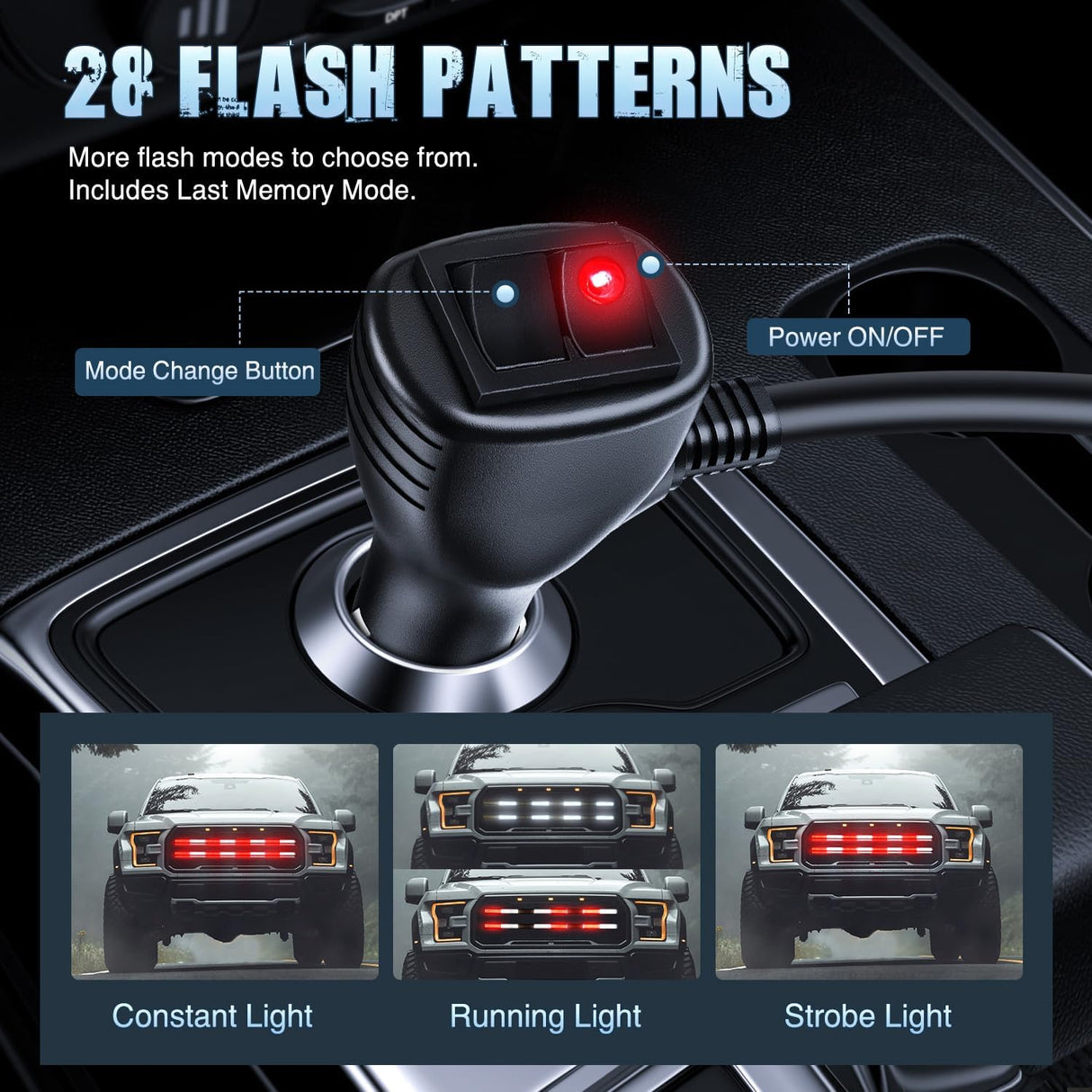 2PCS 24 inch Truck Grille Strobe Lights Strip 384 LED Emergency Light Red White Flexible Side Flashing Warning Caution Safety Waterproof Lighting Kit for Trucks Tow Plow Construction Vehicles