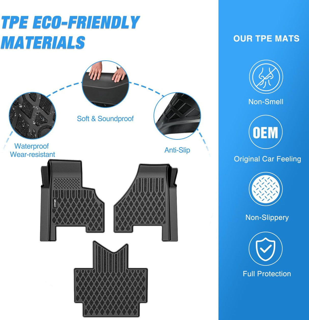 TPE Floor Mats for Freightliner Cascadia 2018 2019 2020 2021 2022 2023 All Weather Custom Fit Heavy Duty Floor Liners