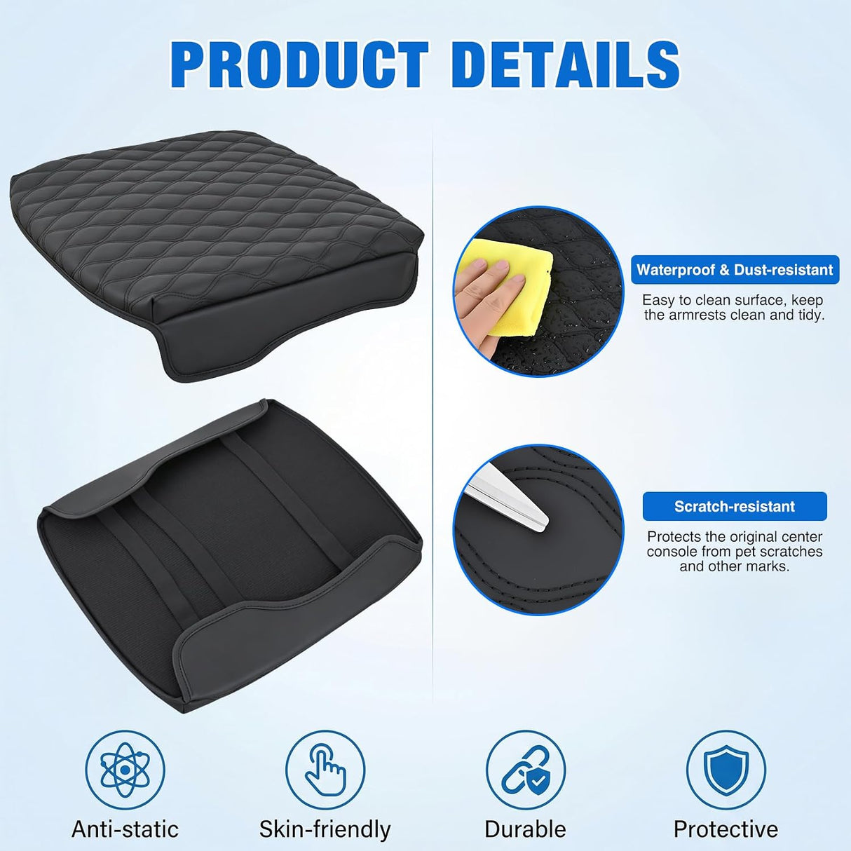 Center Console Cover for Dodge Ram 1500/2500/3500 2019-2025 2026 | for Ram Bucket Seat Accessories Nappa Leather Armrest Cover for Car Waterproof Anti-Scratch Middle Arm Rest Cushion, Black