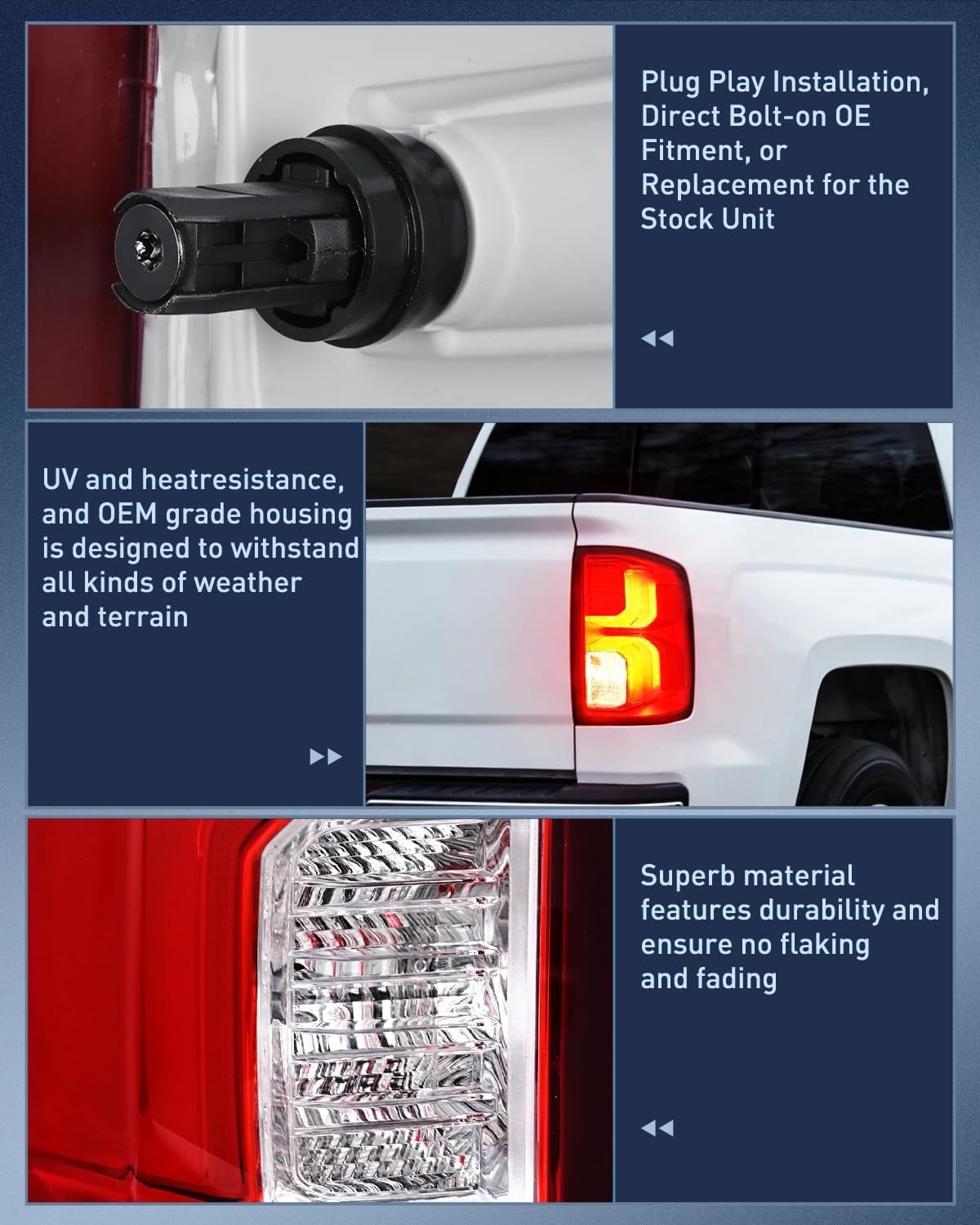 Taillight Assembly for 2016 2017 2018 Chevy Silverado 1500 | High Country Custom LS LT LTZ SSV WT LED Models Tail Light OE Style Rear Lamp Replacement Driver and Passenger Side