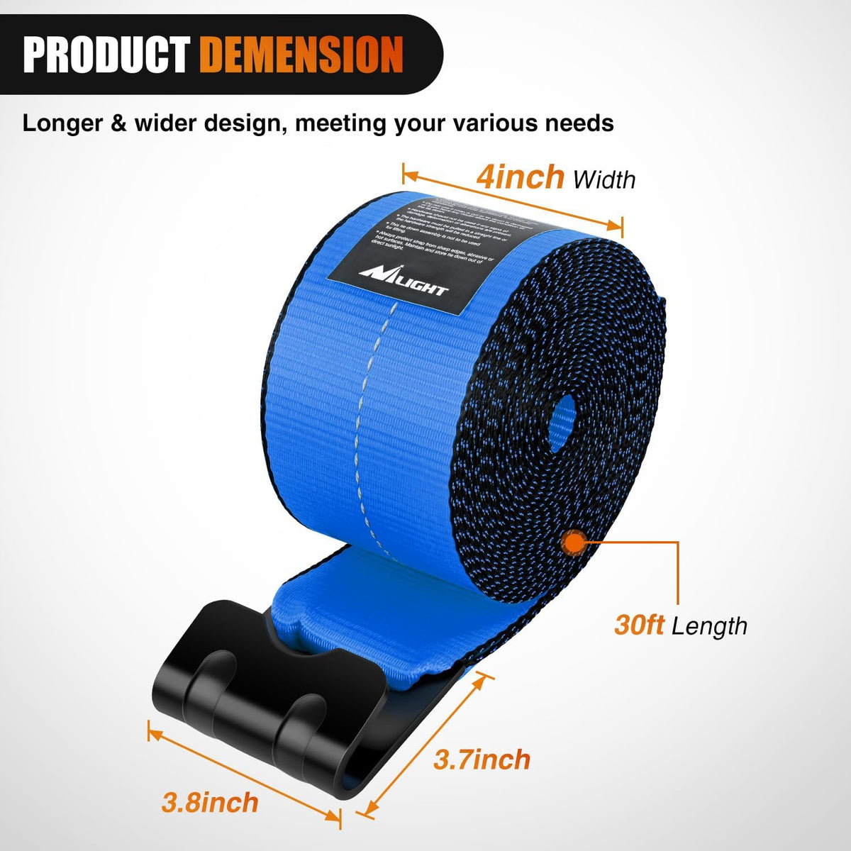 Truck Straps 4 Inch x 30' Heavy Duty Tie Down with Flat Hooks | 16800LBS Break Strength & 5400LBS WLL for Flatbed Trailer Cargo Control Recovery Tree Saver 10 Pack Blue