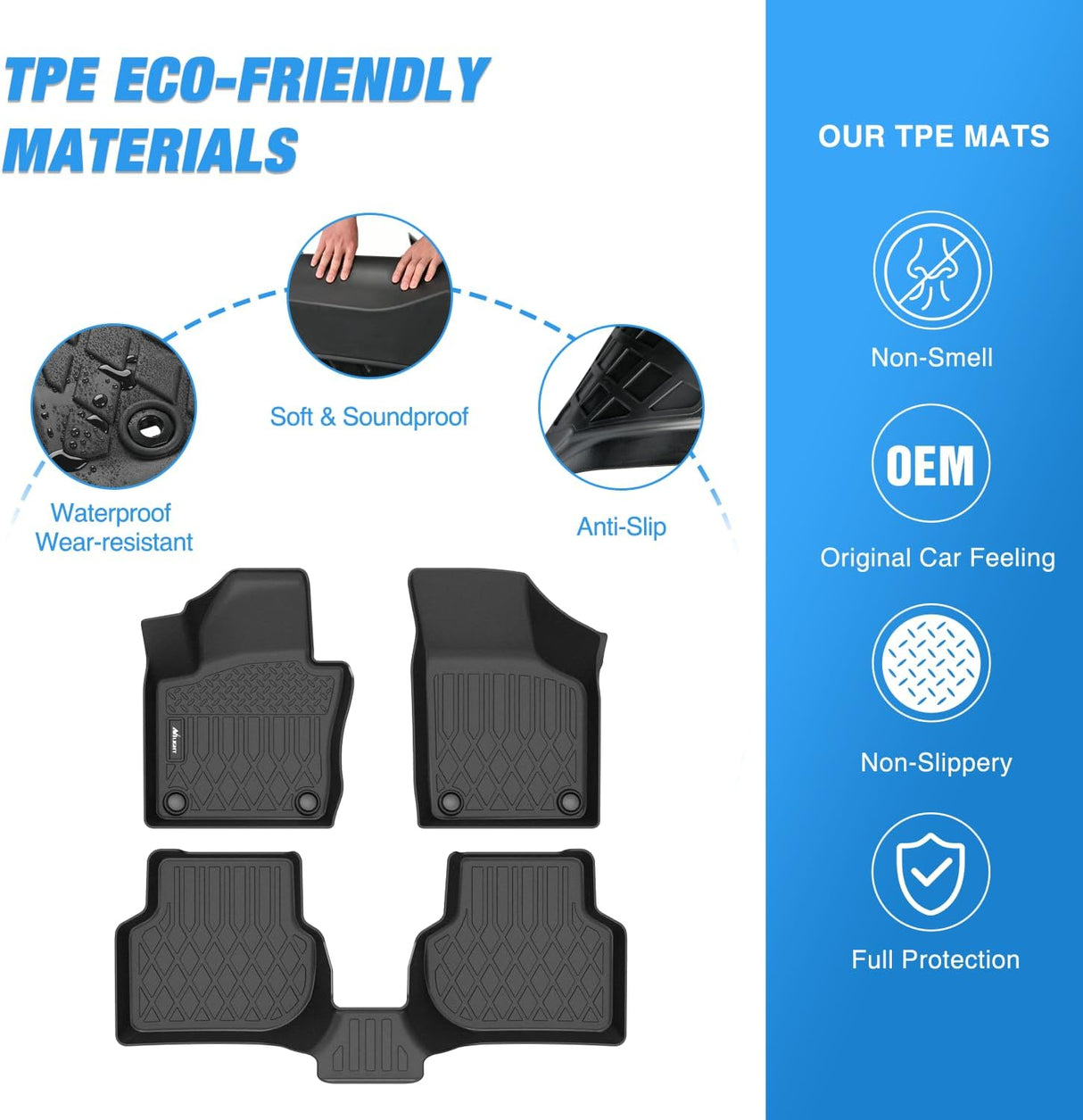 TPE Floor Mats for Volkswagen VW Jetta 2012 2013 2014 2015 2016 2017 2018, All Weather Custom Fit Heavy Duty Floor Liners