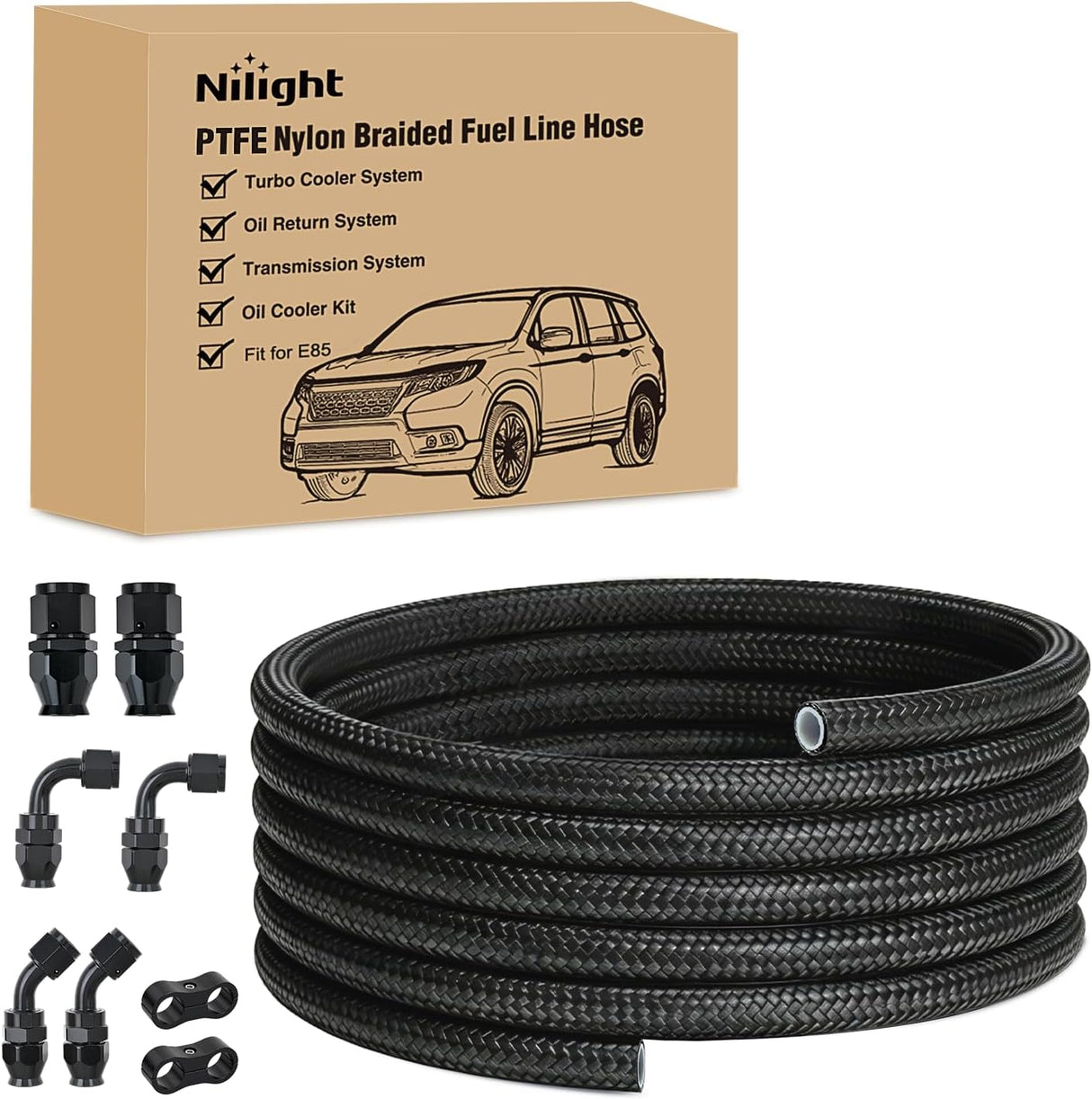 6AN 10FT PTFE Fuel Hose Kit with 8PCS AN6 Fittings&Hose Separators | Fit E85 Nylon Stainless Steel Braided Fuel Hose Universal for Automotive Racing Engines