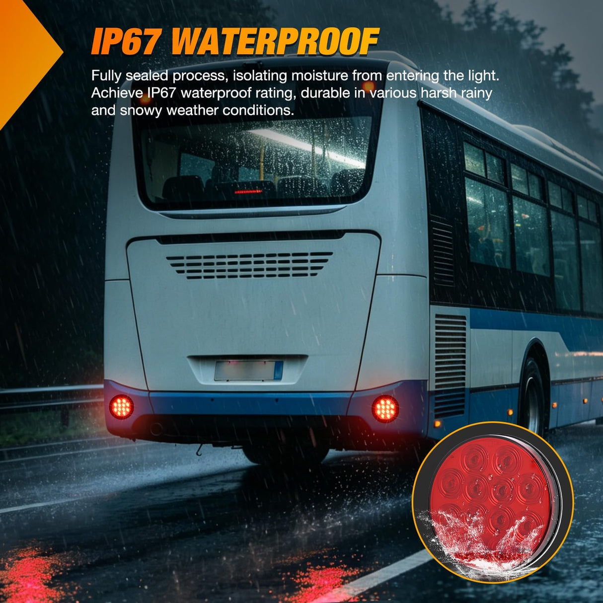 Trailer Tail Lights 2PCS 4Inch Round 12LED Red Brake | IP67 Waterproof Screw Mount Marker Clearance Stop Brake Running Taillights for Trailer Truck Pickup Camper RV