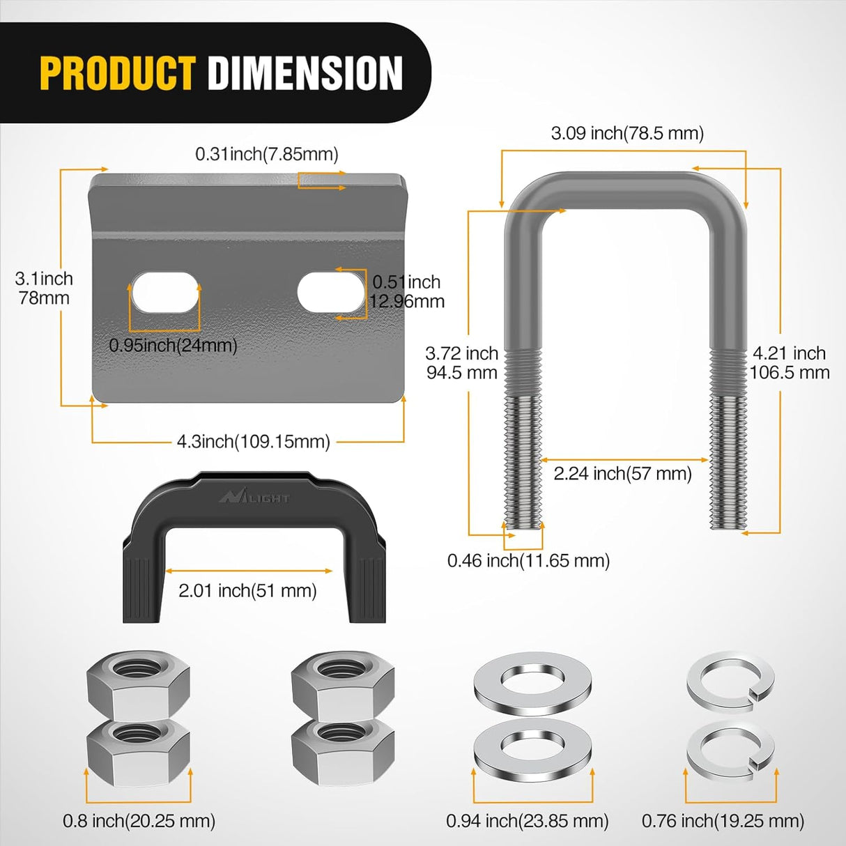 Trailer Hitch Tightener for 2 Inch Trailers Hitches Mount Anti Rattle Heavy Duty Steel with Rubber Cover Grey U Bolt Glossy Coating Plate Electrophoresis Anti-Rust Triple Protective