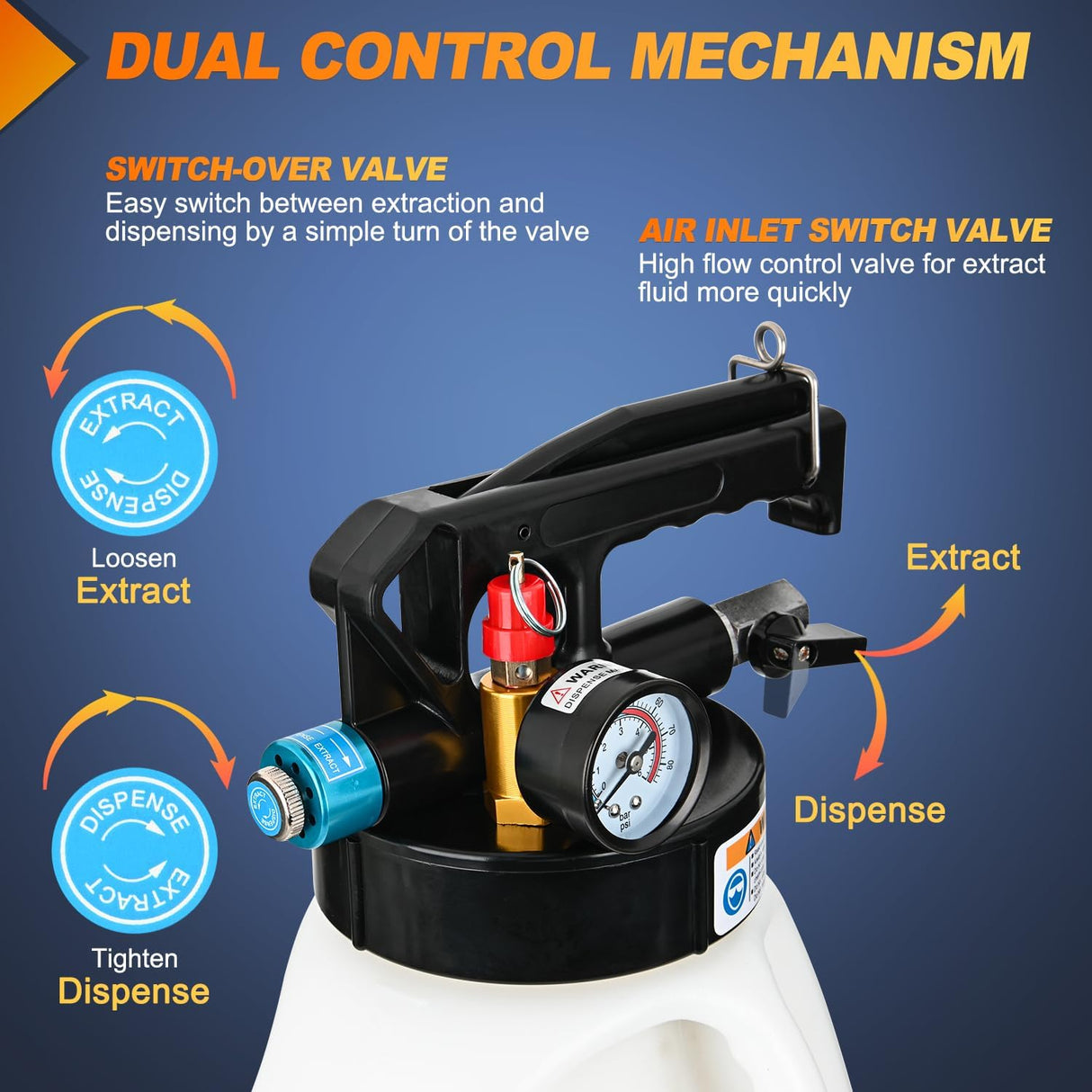 Transmission Fluid Pump Kit 10L Automotive Pneumatic Oil Fluid Extractor ATF Refill Dispenser Transfer Pump with 15 ATF Filler Adapters 2.6 Gal 2 Way Vacuum Fluid Evacuator Oil Change Tool Set