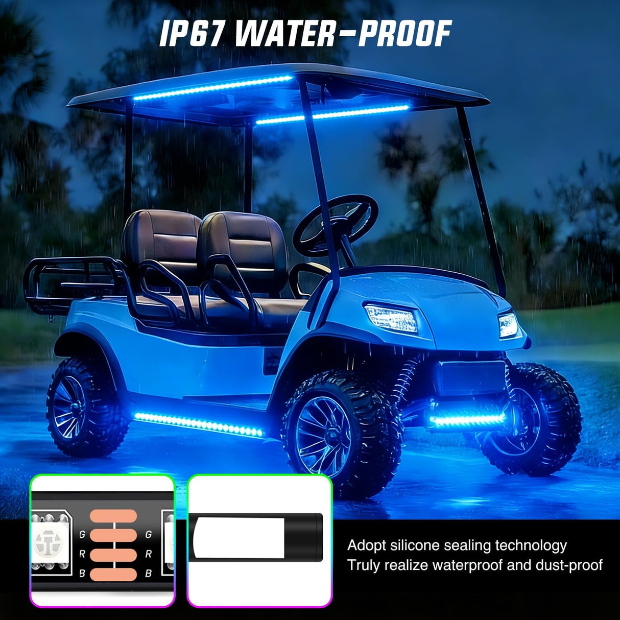 6PCS Golf Cart RGB LED Underglow Light Strips Kit APP & Remote | Multi-Mode Neon Accent Lighting Lamp Sound Active Music Sync IP67 Waterproof 12V-66V Input for EZGO Yamaha Club Car