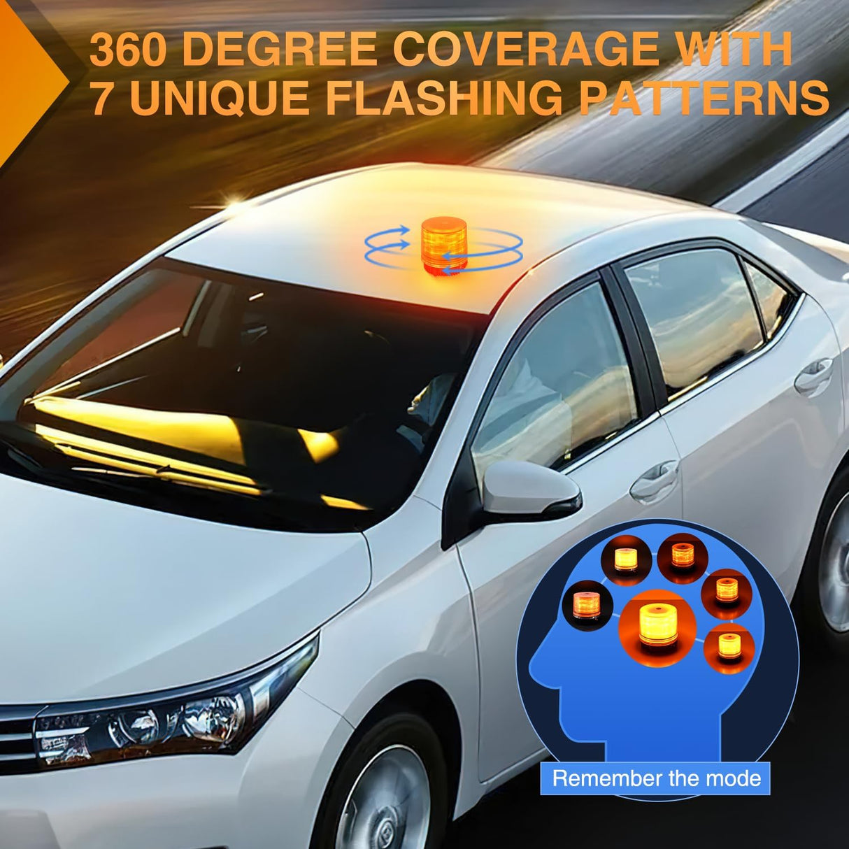 18LED Amber Magnetic Beacon Light Wireless Rotating Powered Emergency Hazard Warning Safety Flashing Roof Top Strobe Lights for Car Truck Snow Plows Forklift Trailer Security Vehicles