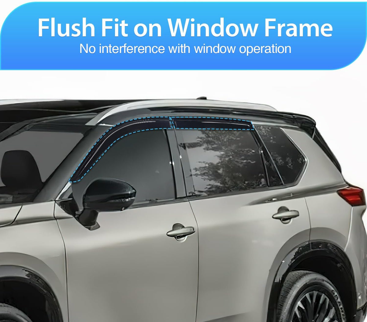 Rain Guards for Mazda CX5 2017-2019 2020 2021 2022 2023 2024 2025 | Tape-On Window Visors Outside Mount Vent Visors Window Deflectors Fresh Air Ventilation Smoke Tint, 4PCS