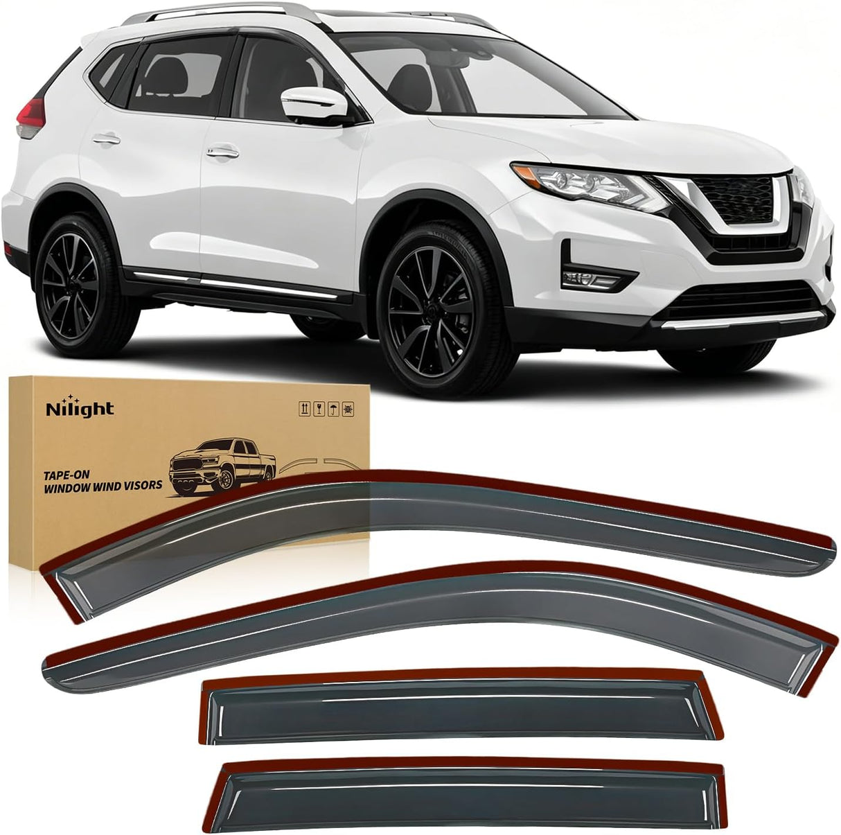 Tape-On Window Visors for Rogue 2014-2020, Not for Rogue Sport, Outside Mount Rain Guards Wind Deflectors Vent Shades, Smoke, 4PCS