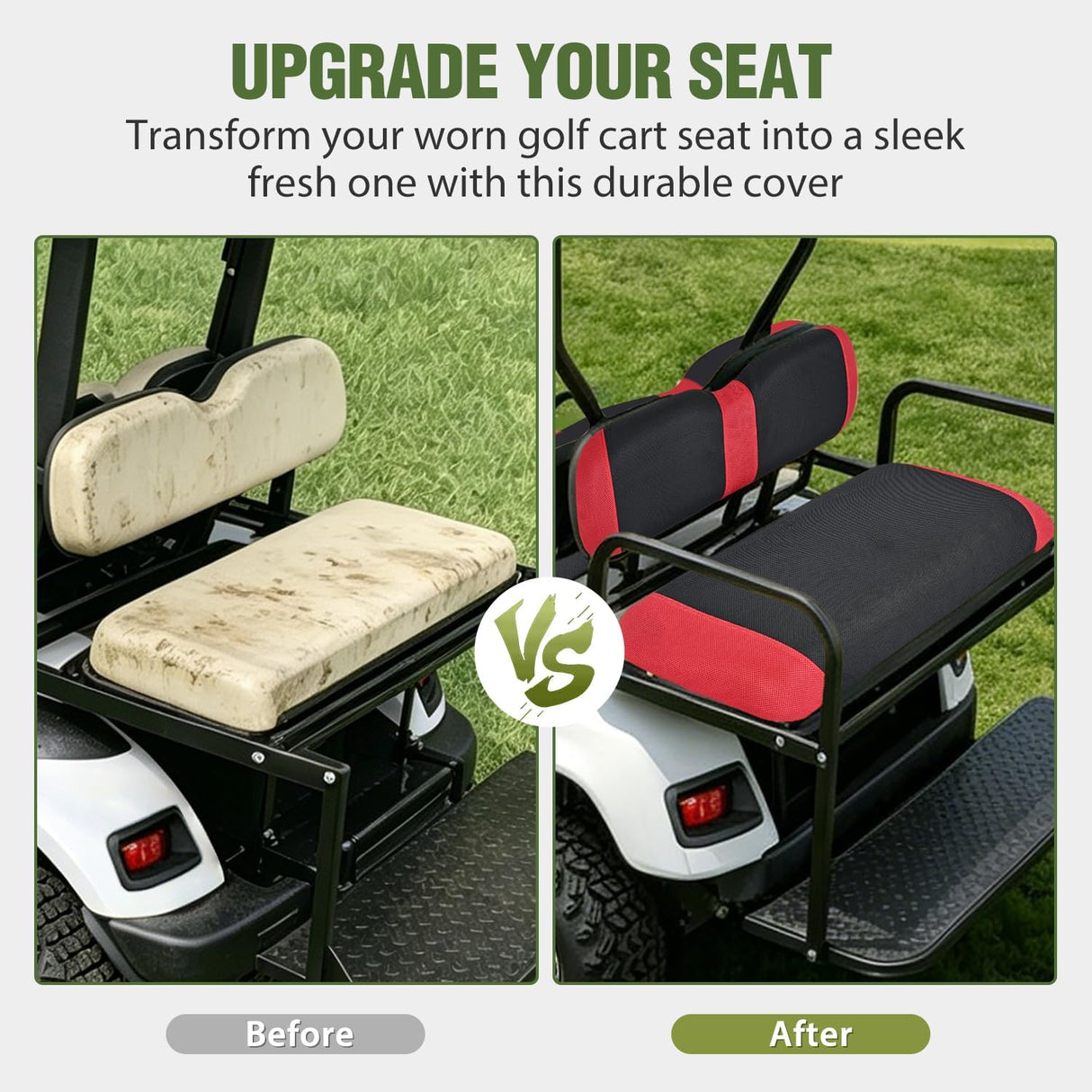 Golf Cart Seat Covers 2PCS Red Black EZGO TXT RXV Club Car DS | Breathable Sandwich Mesh Sun Scratch Resistant Washable No Staple Fits 1994-2013 EZGO TXT RXV and 2000-2026 Club Car DS