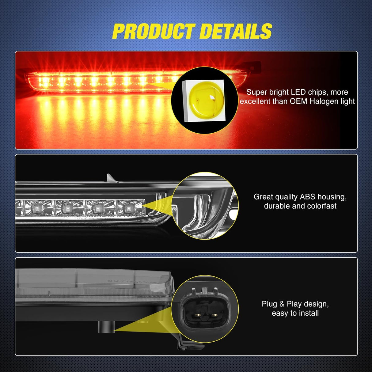 Third Brake Light for Chevy Equinox Pontiac Torrent 2007 2008 2009 | for Chevy Equinox and Pontiac Torrent 2007 2008 2009, High Mount 3rd Stop LED Van SUV Rear Cab Center Lamp Tail, Smoked