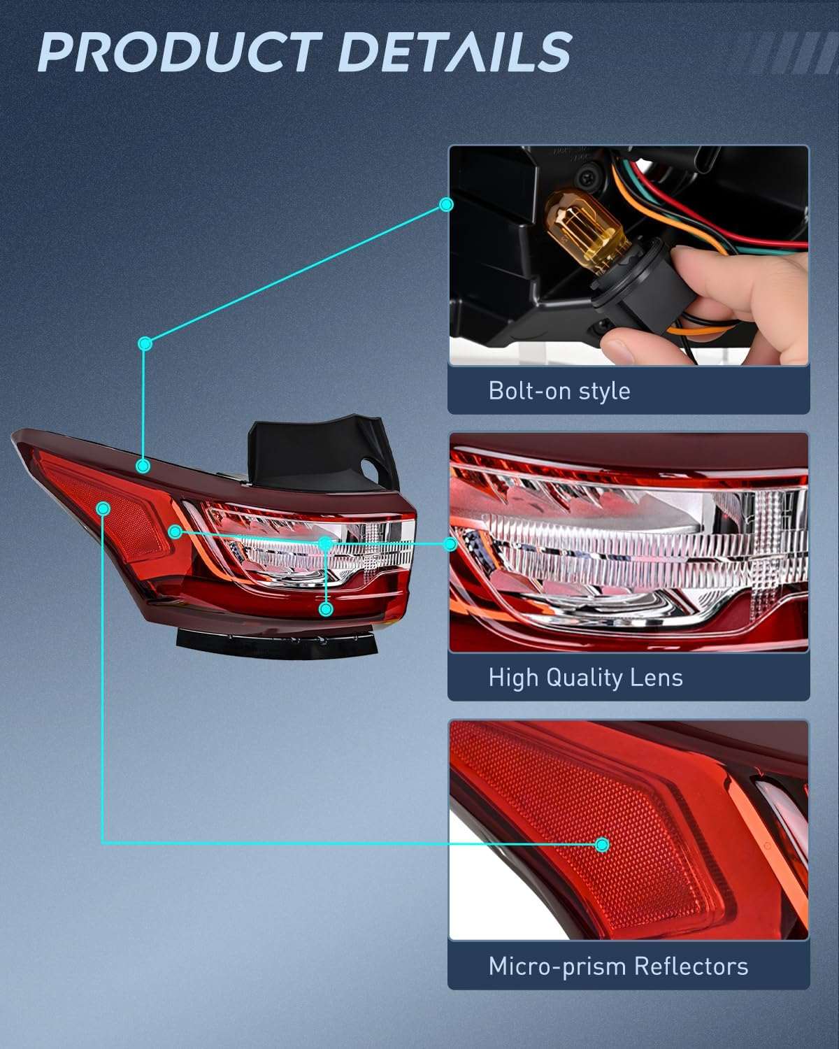 Taillight Assembly for 2018 2019 2020 2021 Chevy Traverse | LED Outer Tail Light OE Style Rear Lamp Replacement Driver and Passenger Side