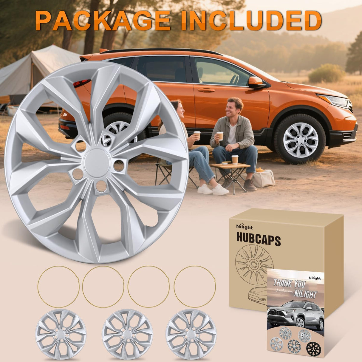 Wheel Cover Hubcaps 17 Inch Compatible with Honda CR-V CRV 2023 2024 2025 Hub Caps 17 inch Set of 4 Rim Covers Protector Wheel Replacement 44733-3A0-A02 ABS PC Material Flower Style, Silver