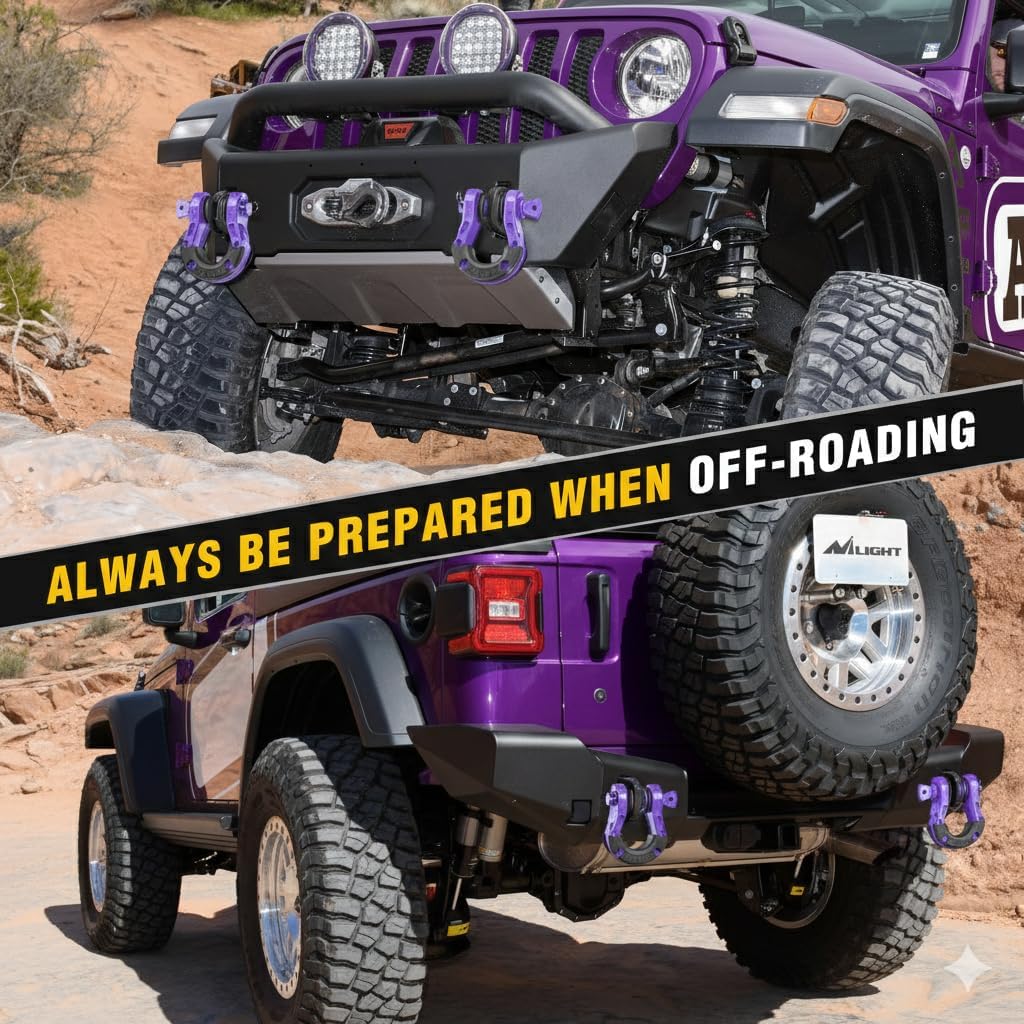 Mega D-Ring Shackles, 3/4 Inch Heavy Duty Recovery Tow Shackle | 7/8 Inch Screw Pin & isolator, 2Pcs Purple, 68,000 lbs Break Strength(17,000 lb WLL), Forged Steel, Off-Road Recovery