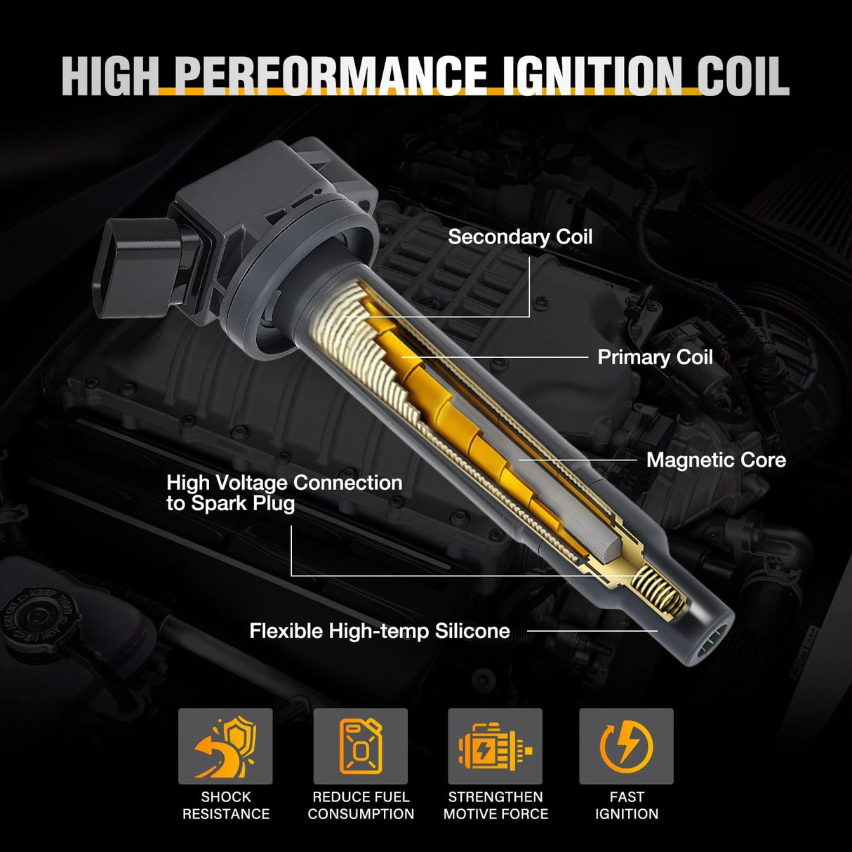 Ignition Coil Pack UF267 Fit for Toyota Sienna Camry Highlander Avalon Lexus RX300 ES300 RX400h 1999 2000 2001 2002 2003 2004 2005 2006 2007 2008 3.0L 3.3L V6 OE# C1175 Ignition Coils Set of 6