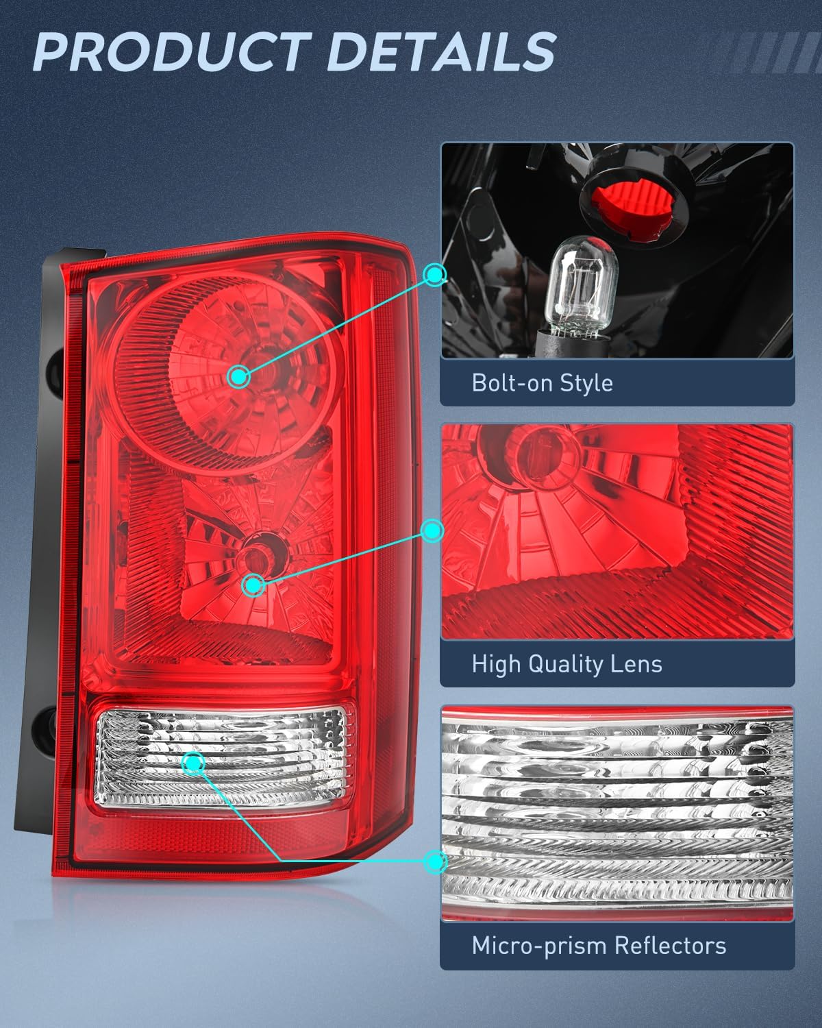 Taillight Assembly Compatible with 2009 2010 2011 2012 2013 2014 2015 Honda Pilot Red Clear Tail Lights Rear Lamp Replacement OE Style Passenger Side w/Bulbs