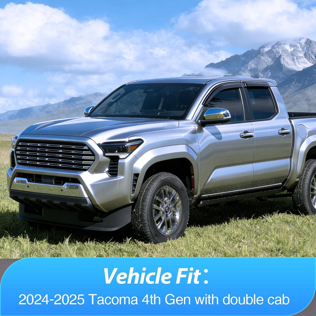 Window Visors for 2024-2025 Toyota Tacoma Double Cab 4th Gen | Tape-On Rain Guards Outside Mount Vent Visors Window Deflectors Smoke Tint, 4PCS