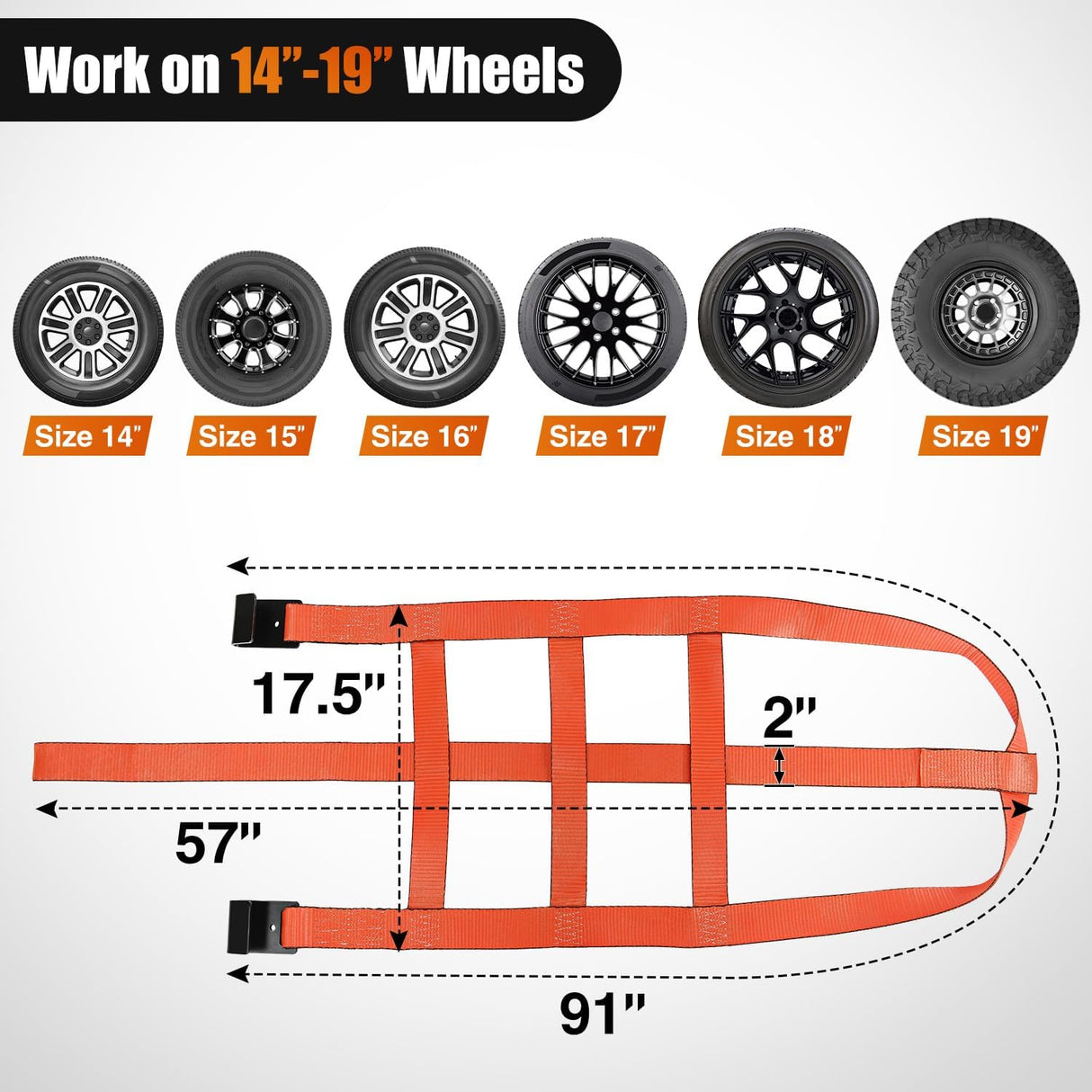 2Pcs Tow Dolly Basket Straps with Flat Hook for 14 Inch-19 Inch Tires Car Heavy Duty Wheel 11128LBS Break Strength with 2 Axle for Trailer