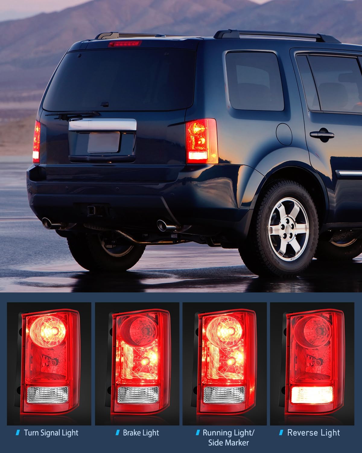 Taillight Assembly Compatible with 2009 2010 2011 2012 2013 2014 2015 Honda Pilot Red Clear Tail Lights Rear Lamp Replacement OE Style Passenger Side w/Bulbs