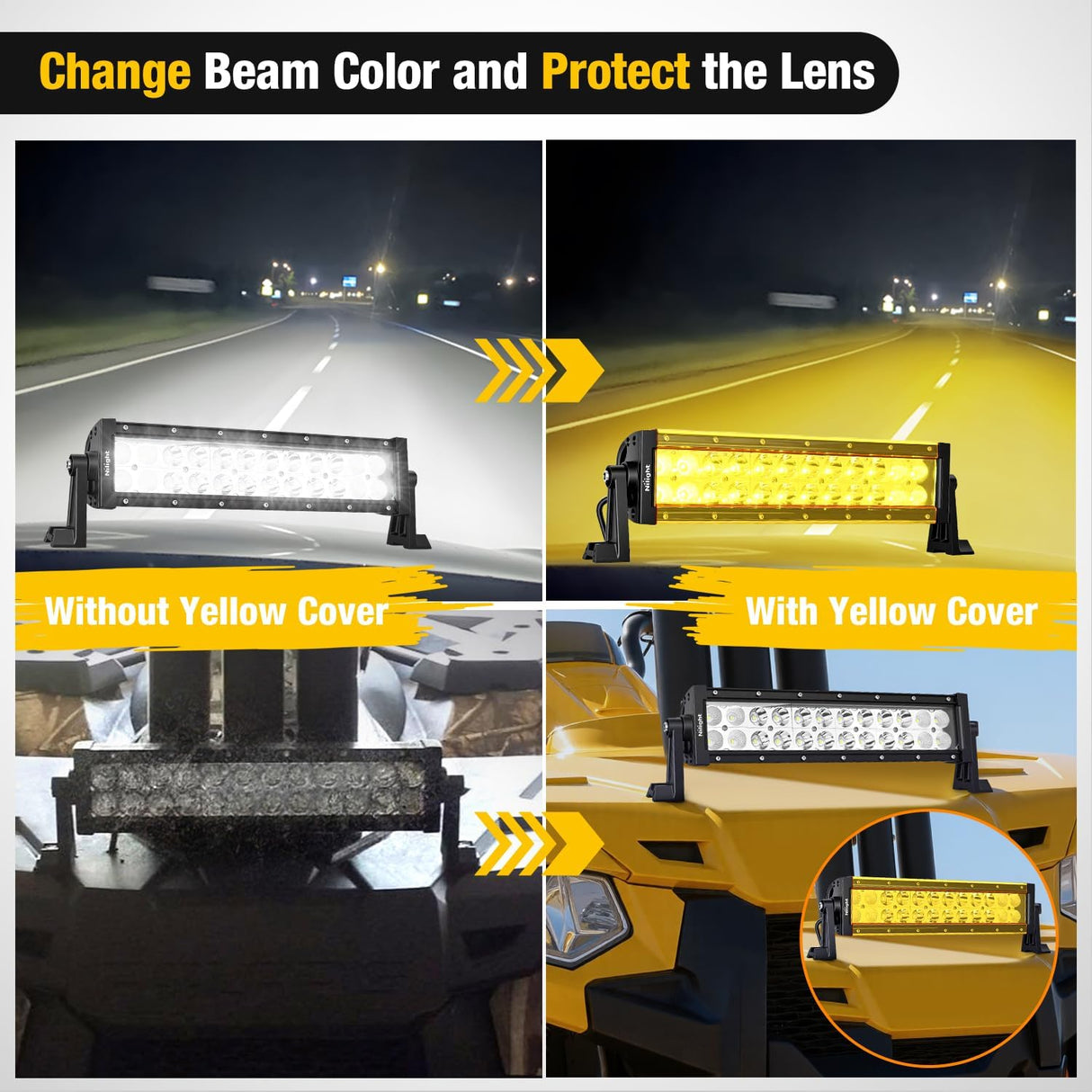 13.5 Inch Spot Flood Combo LED Light Bar Yellow Cover | Protective Durable Polycarbonate Lens, Waterproof Dustproof Scratch-Proof for Side-Mounted Bumper Off Road Driving Fog Lamp