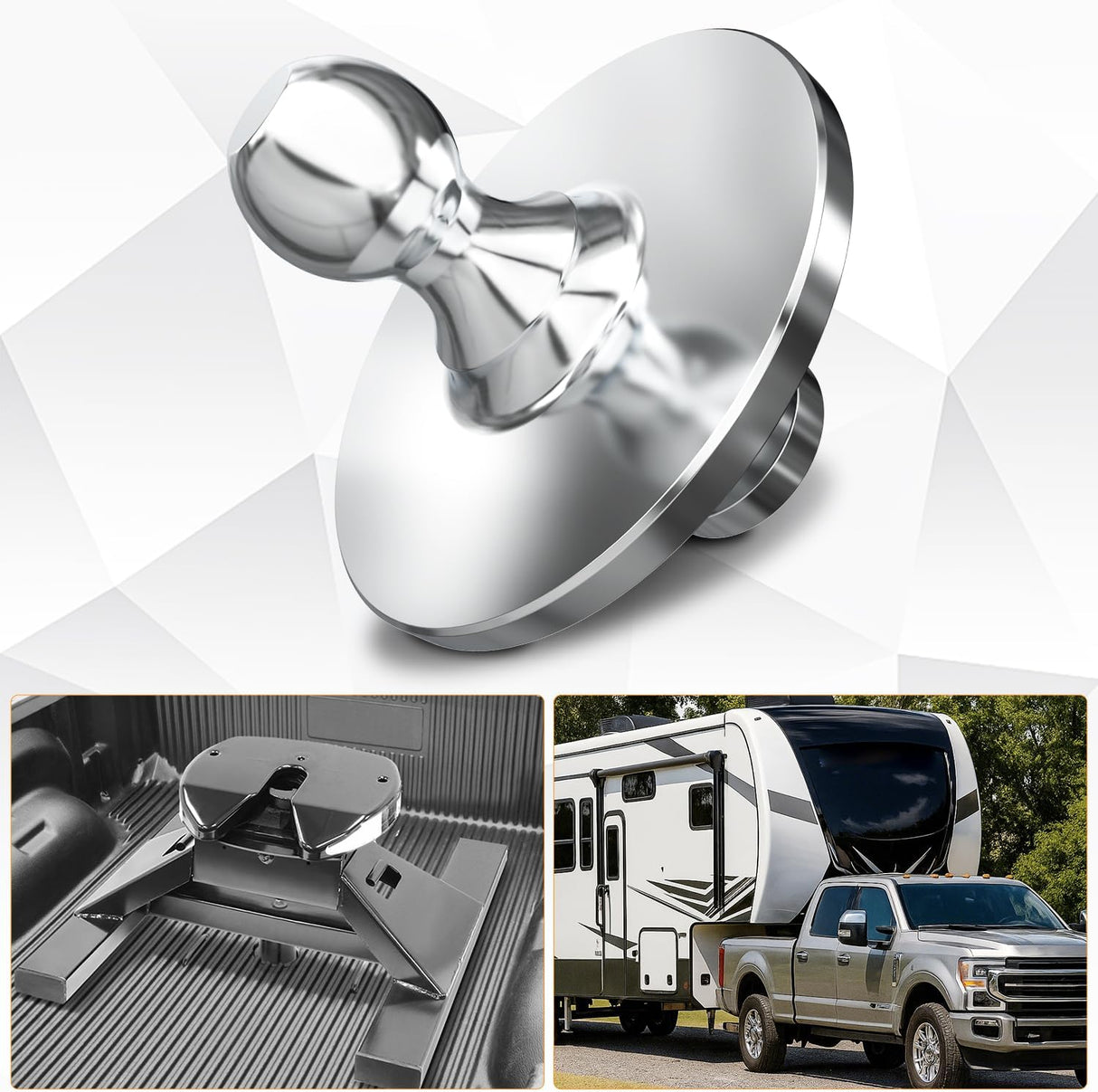 Fifth Wheel to Gooseneck Ball Adapter, Kingpin to 2-5/16 Inch Gooseneck Ball Towing Receiver Adapter for Trailer Tractor w/ 30,000lbs Max Load, Silver