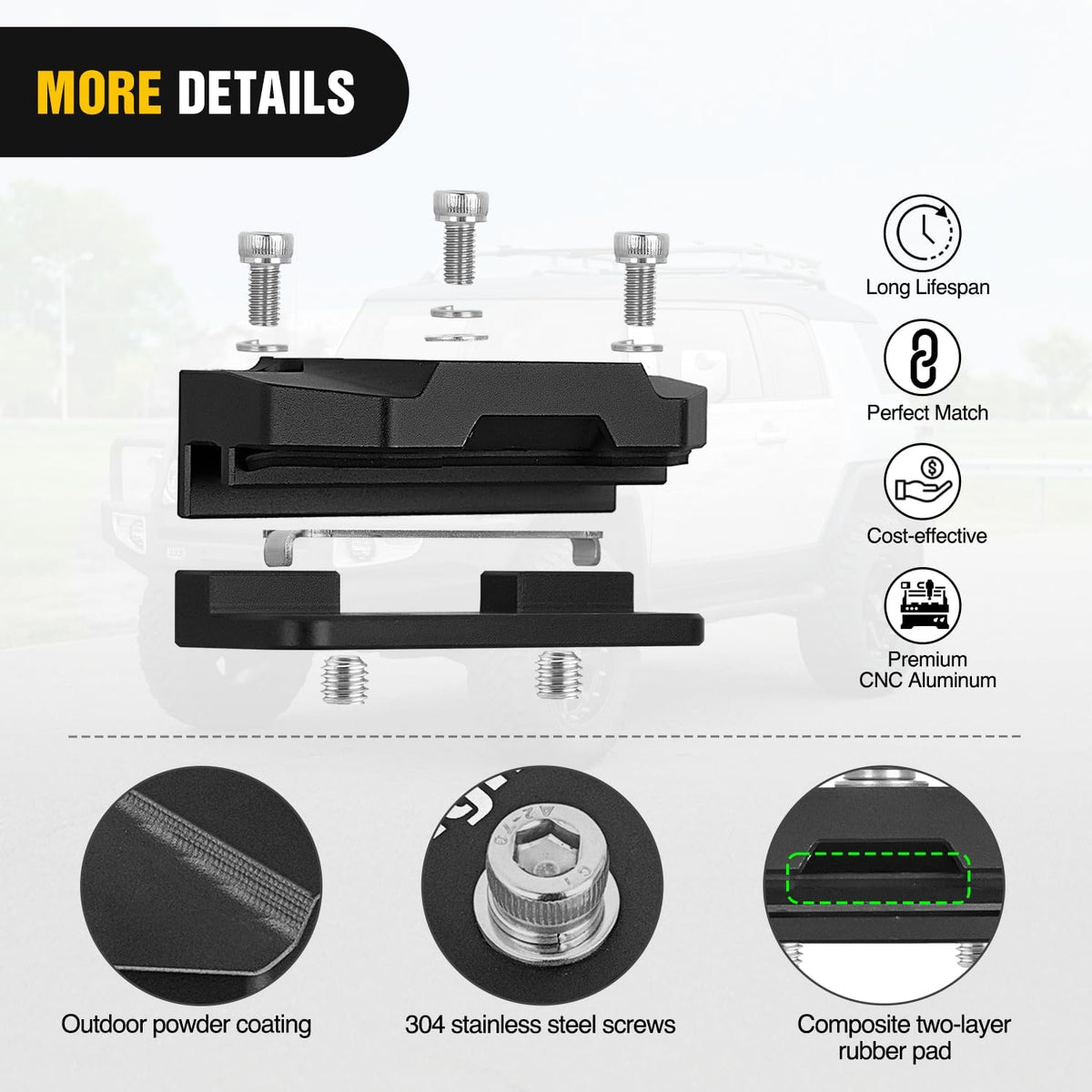 LED Light Bar Mounting Bracket 2PCS Universal Adjustable Pillar Hood Work Lamp Mount Clamp Holder for Off-Road Truck SUV, Black