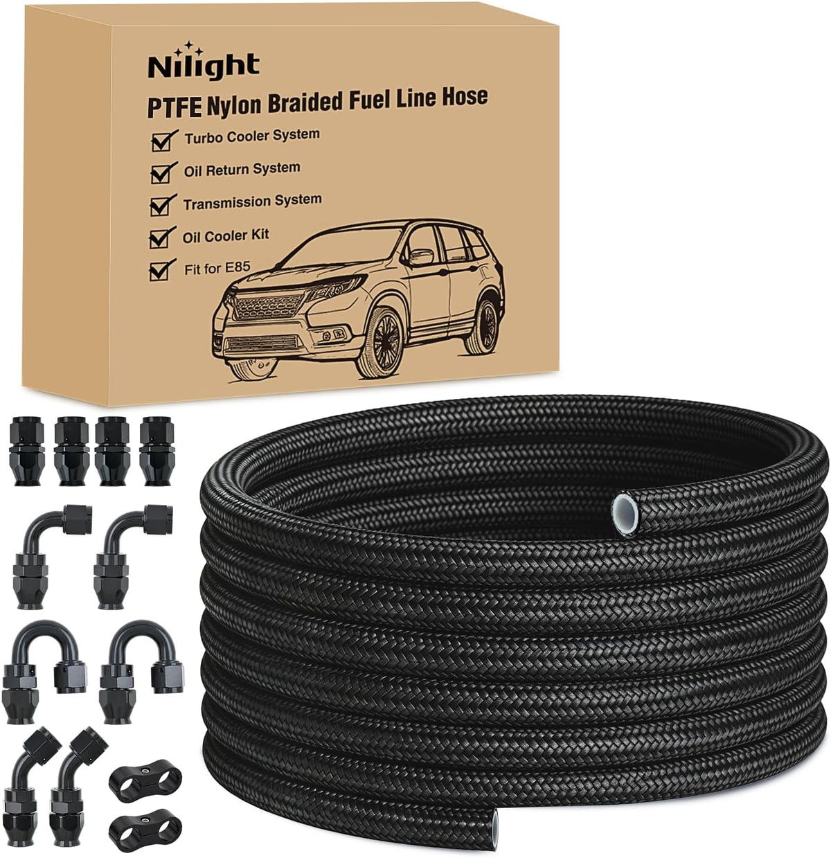8AN 20FT PTFE Fuel Hose Kit with 12PCS AN8 Fittings&Hose Separator | Fit E85 Nylon Stainless Steel Braided Fuel Hose Universal for Automotive Racing Engines