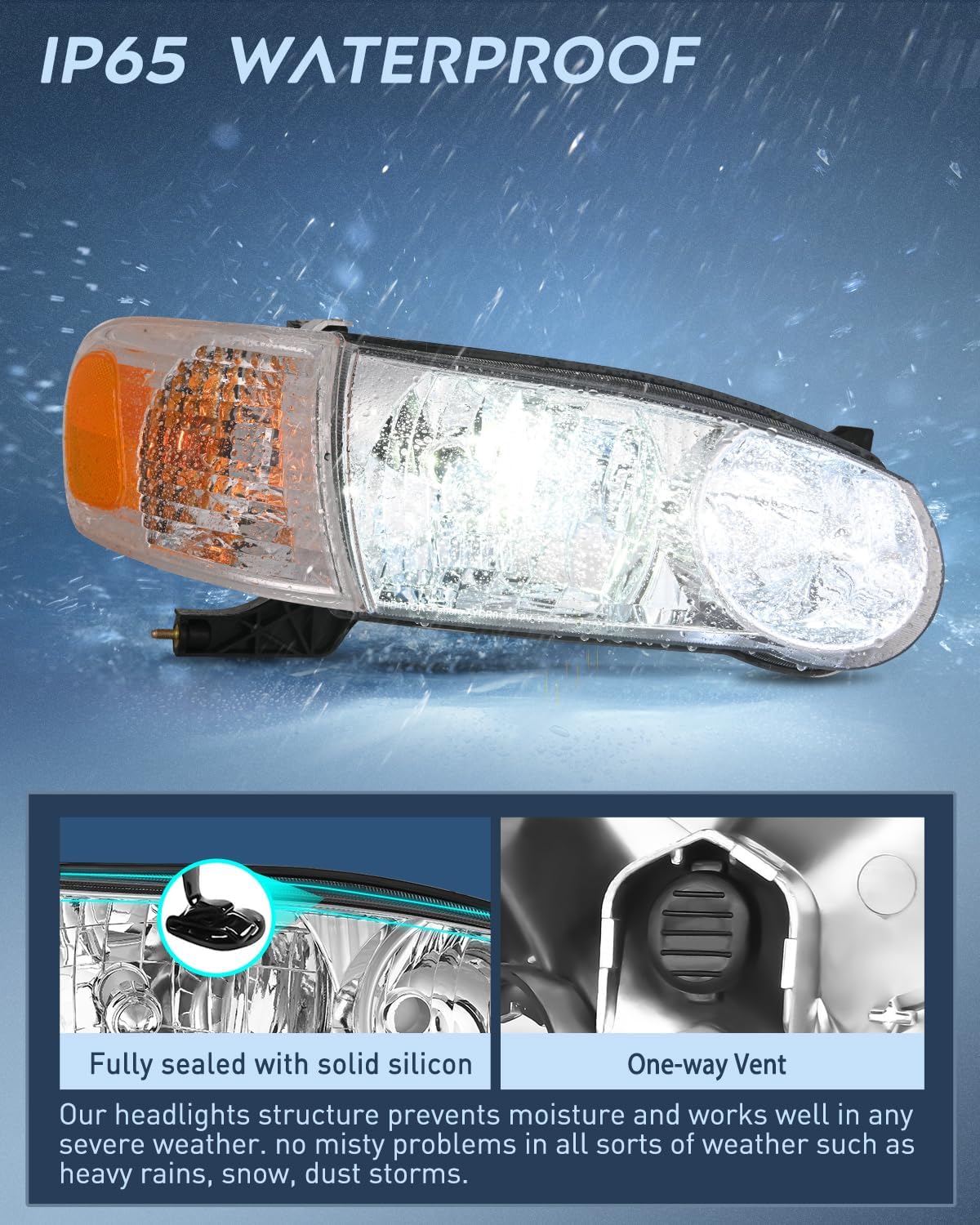 2001 2002 Toyota Corolla Headlight Assembly Chrome Housing Amber Reflector Nilight