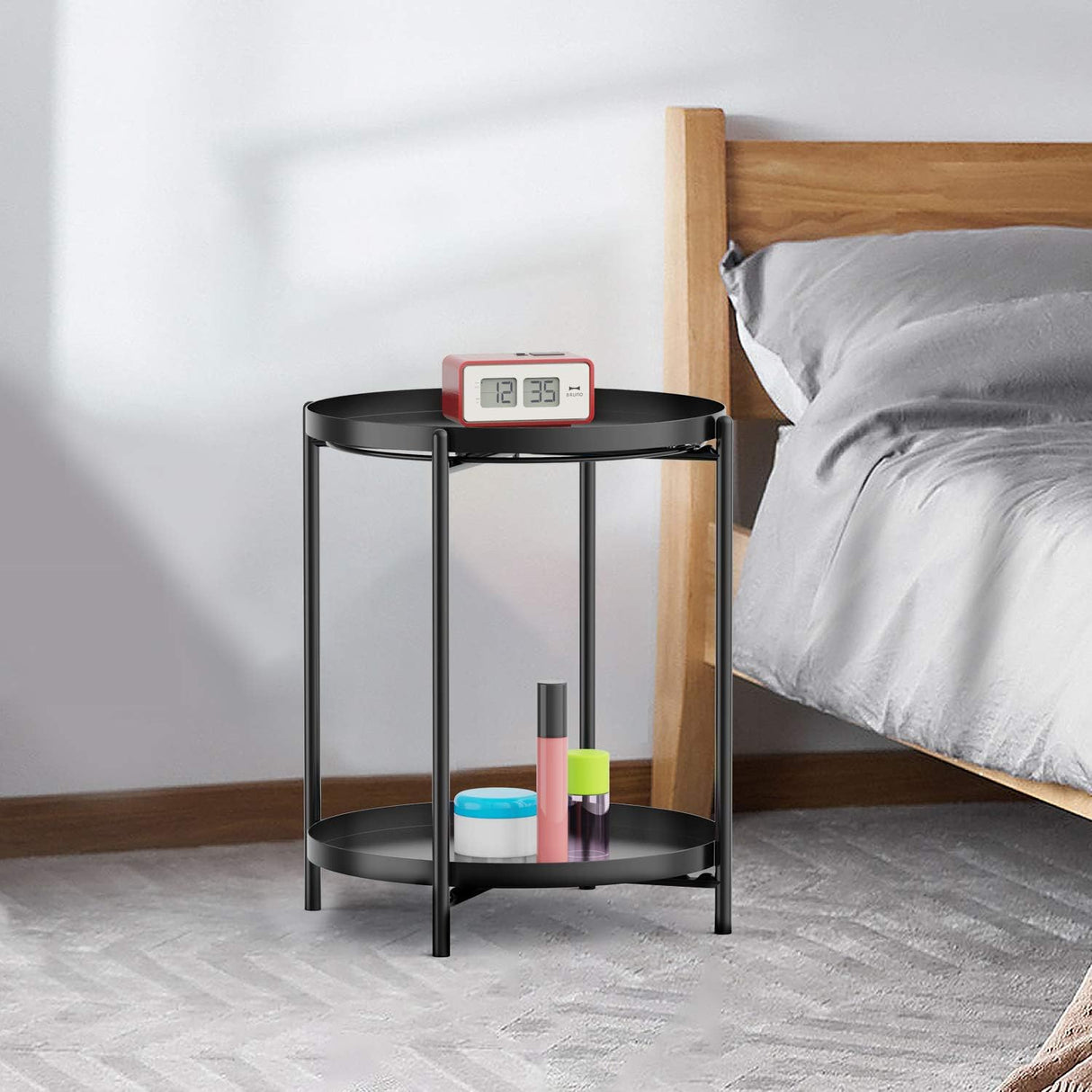 Tables Side Table, End Table Metal Small Table Indoor Outdoor & Snack Bedside Table Sofa Side Snack Table Accent Coffee Table Living Room Bedroom Balcony 2 Layer (Black)