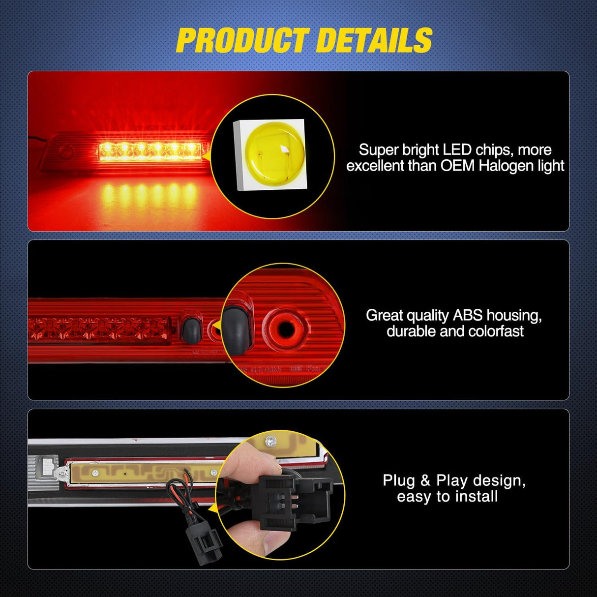 Third Brake Light for Jeep Patriot 2007-2017, Red Lens | for Jeep Patriot 2007 2008 2009 2010 2011 2012 2013 2014 2015 2016 2017, High Mount 3rd Stop Van SUV Rear Center Cab LED Lamp