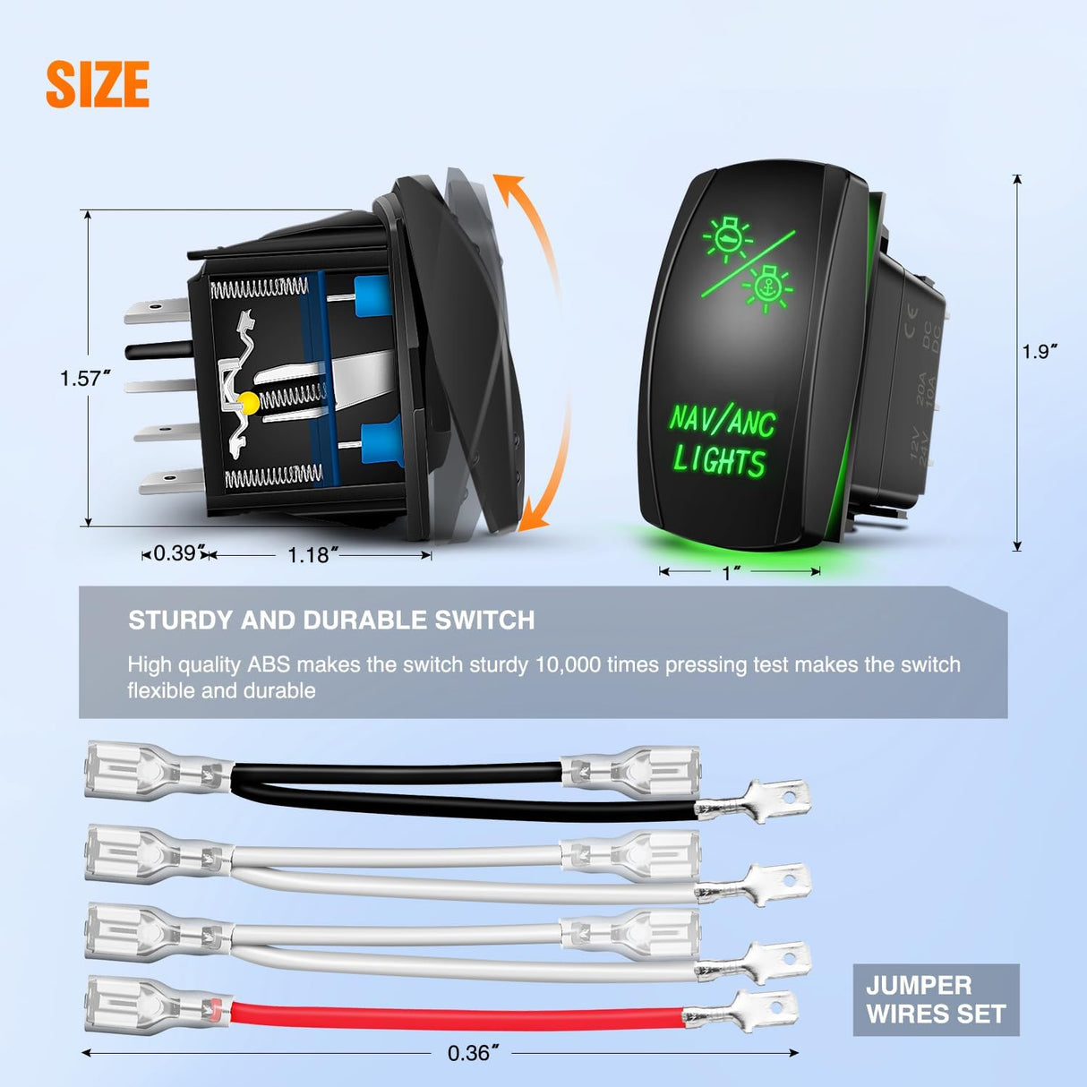 NAV/ANC Rocker Switch 7Pin Navigation Anchor Lights Toggle On Off DPDT Laser Etched 12V 24V Jumper Wires for ARB Carling NARVA Style Marine Boat Ship Vessel