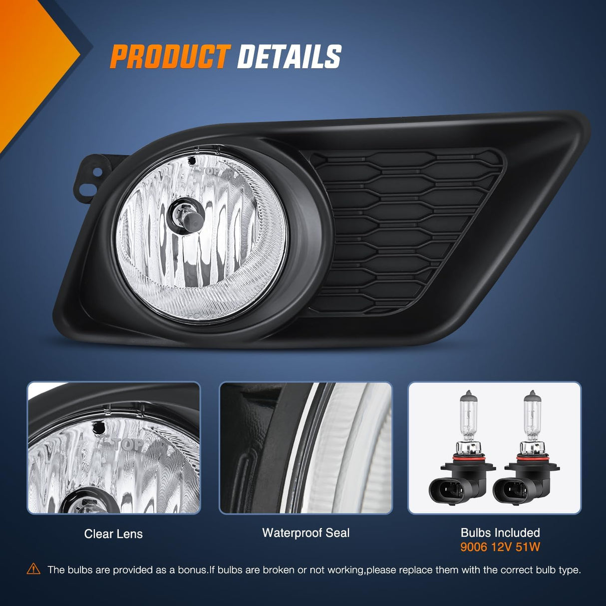 Fog Lights Assembly Compatible with 2011 2012 2013 2014 Dodge Charger (Not fit SRT8 Models) w/9006 12V 51W Bulbs Clear Lens