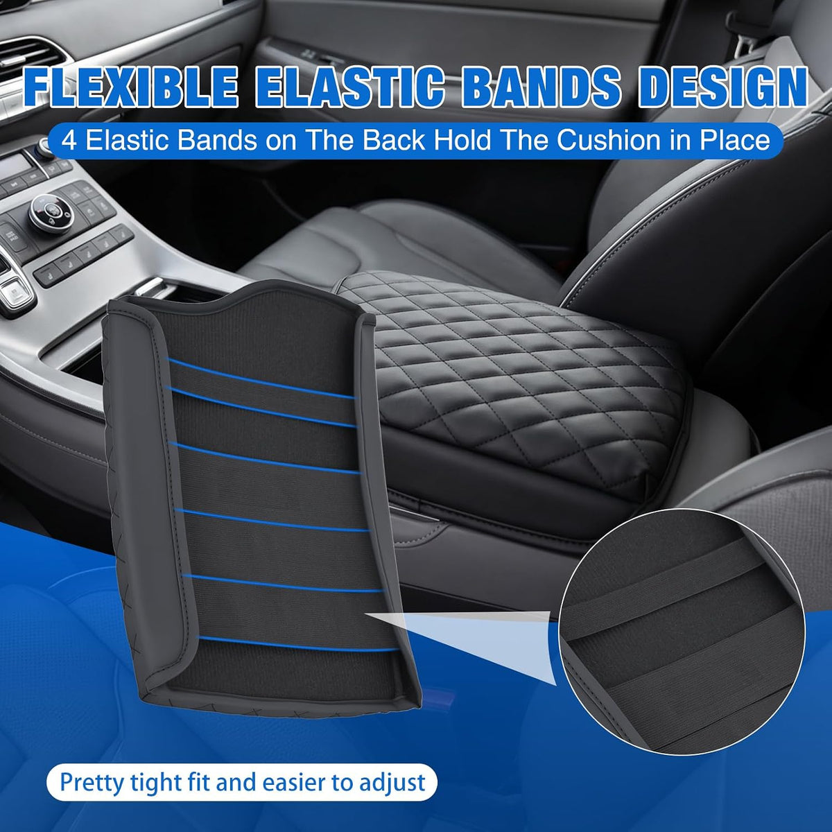 Center Console Cover for Hyundai Palisade 2019-2025 Armrest Cushion | Premium Nappa Leather Armrest Cover for Car Waterproof Center Console Pad Protector Anti-Scratch Arm Rest Box Cover, Black
