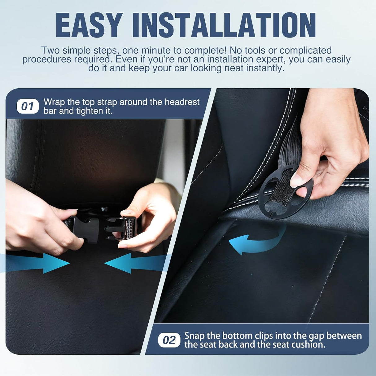 Car Seat Back Organizer 1PC Black PU Leather Universal | Removable Inner Bucket Tissue Box Mesh Pockets Waterproof Hanging Storage Bag for Cars Vans SUVs MPVs Pickup Trucks