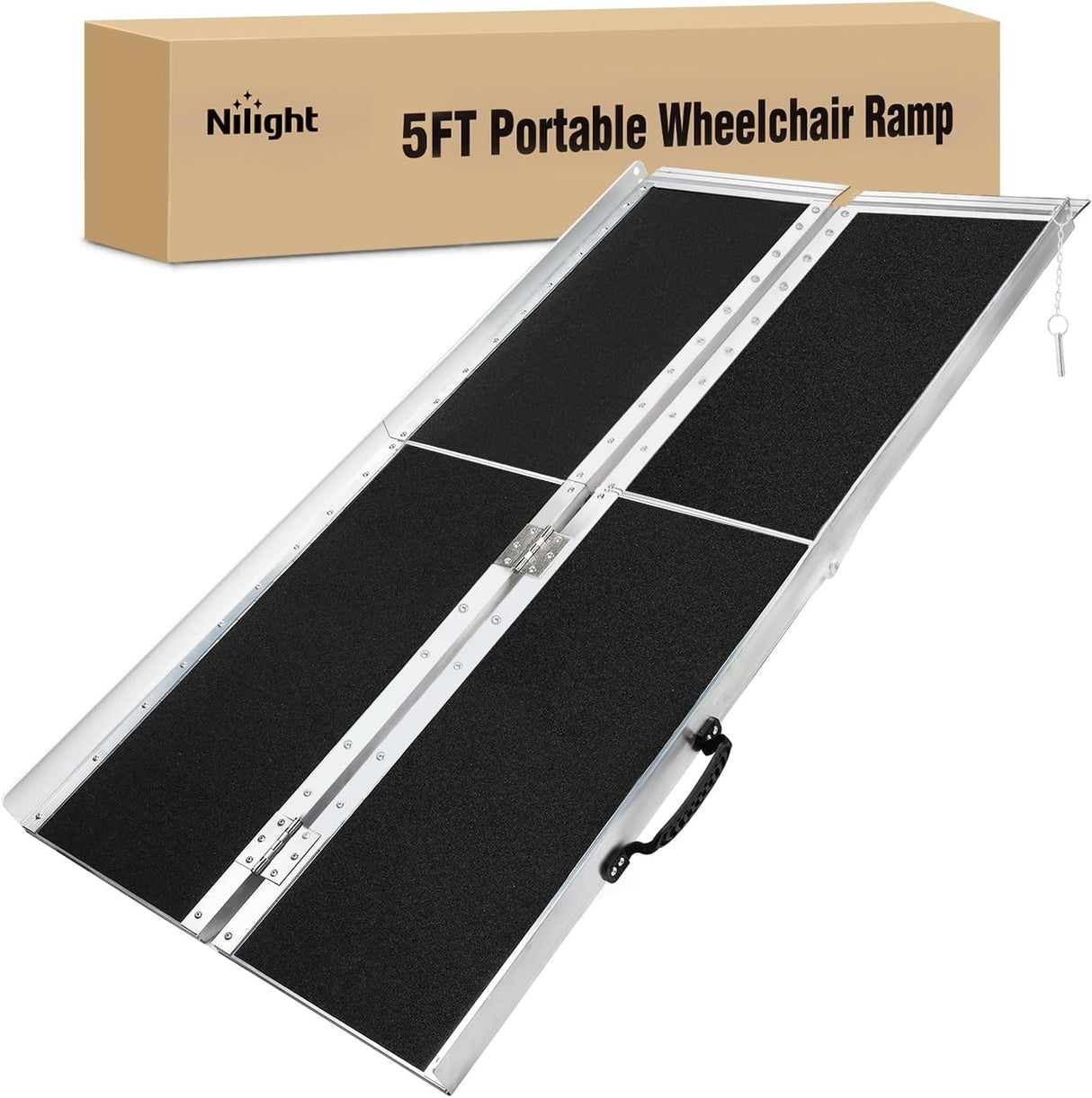 5 Feet Portable Wheelchair Ramp with Quick-Lock Non-Skid Aluminum | Handicap Ramps with Handle Folding Threshold Ramp for Home Steps, Stairs, Doorways, Scooter, Porch, Cart 800LBS Capacity