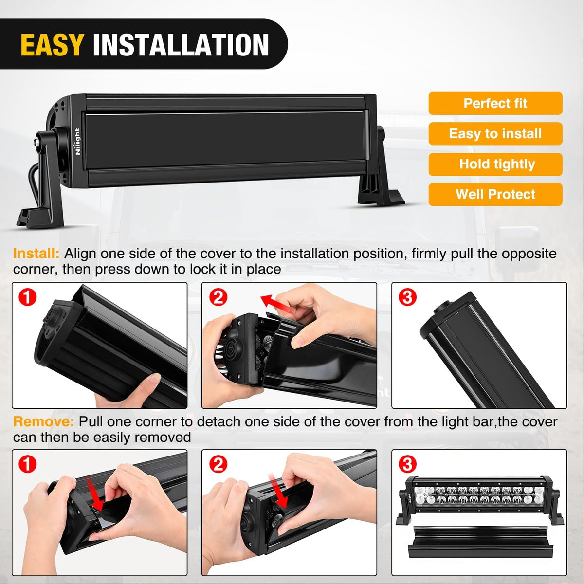 13.5 Inch Spot Flood Combo LED Light Bar Black Cover | Protective Durable Polycarbonate Lens, Waterproof Dustproof Scratch-Proof for Side-Mounted Bumper Off Road Driving Fog Lamp