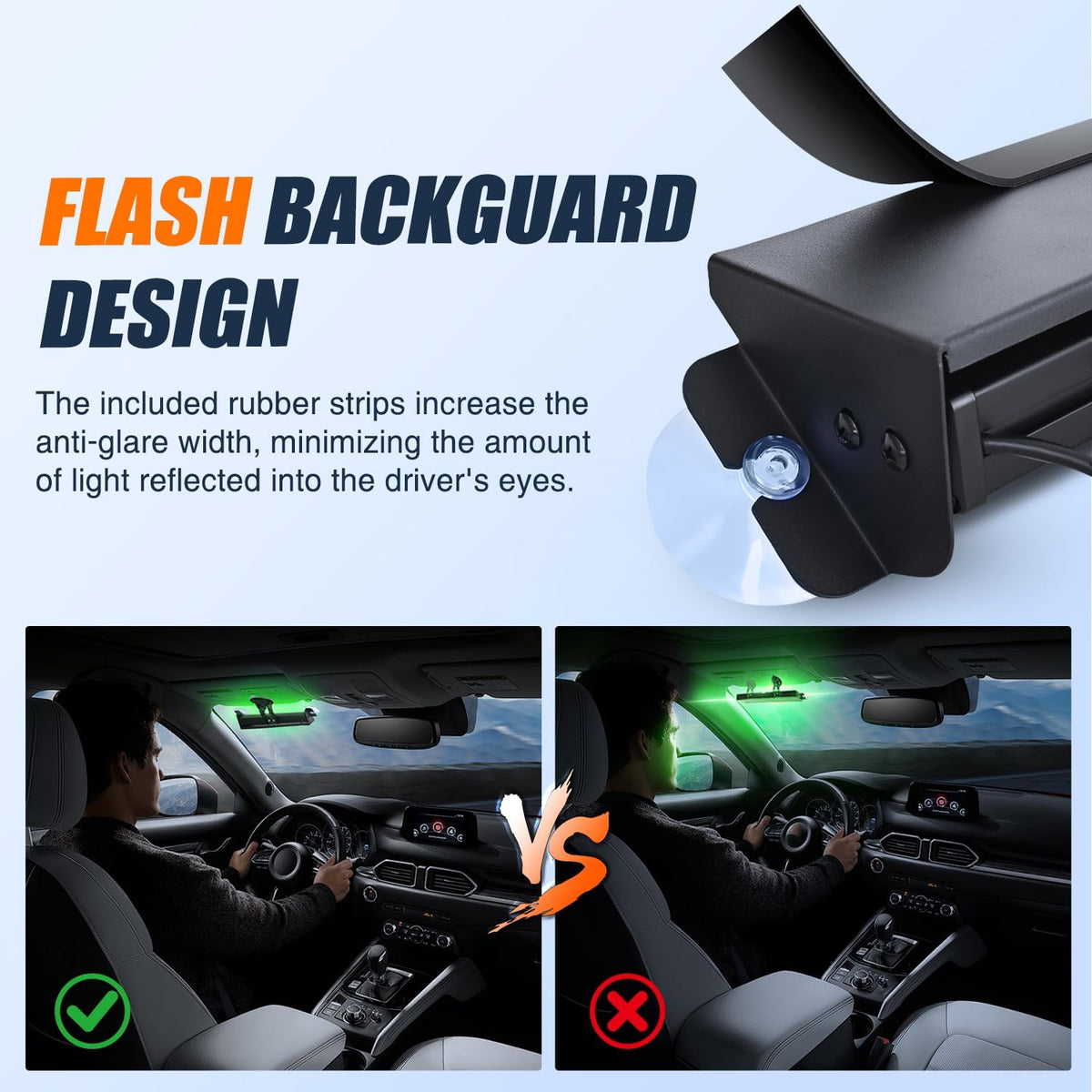8LED Green Traffic Advisor Strobe Light Bar Hazard Safety | with Vacuum Suction Emergency Dash Warning Flashing Lights Front/Rear Windshield Visor for Truck Police Construction Vehicles