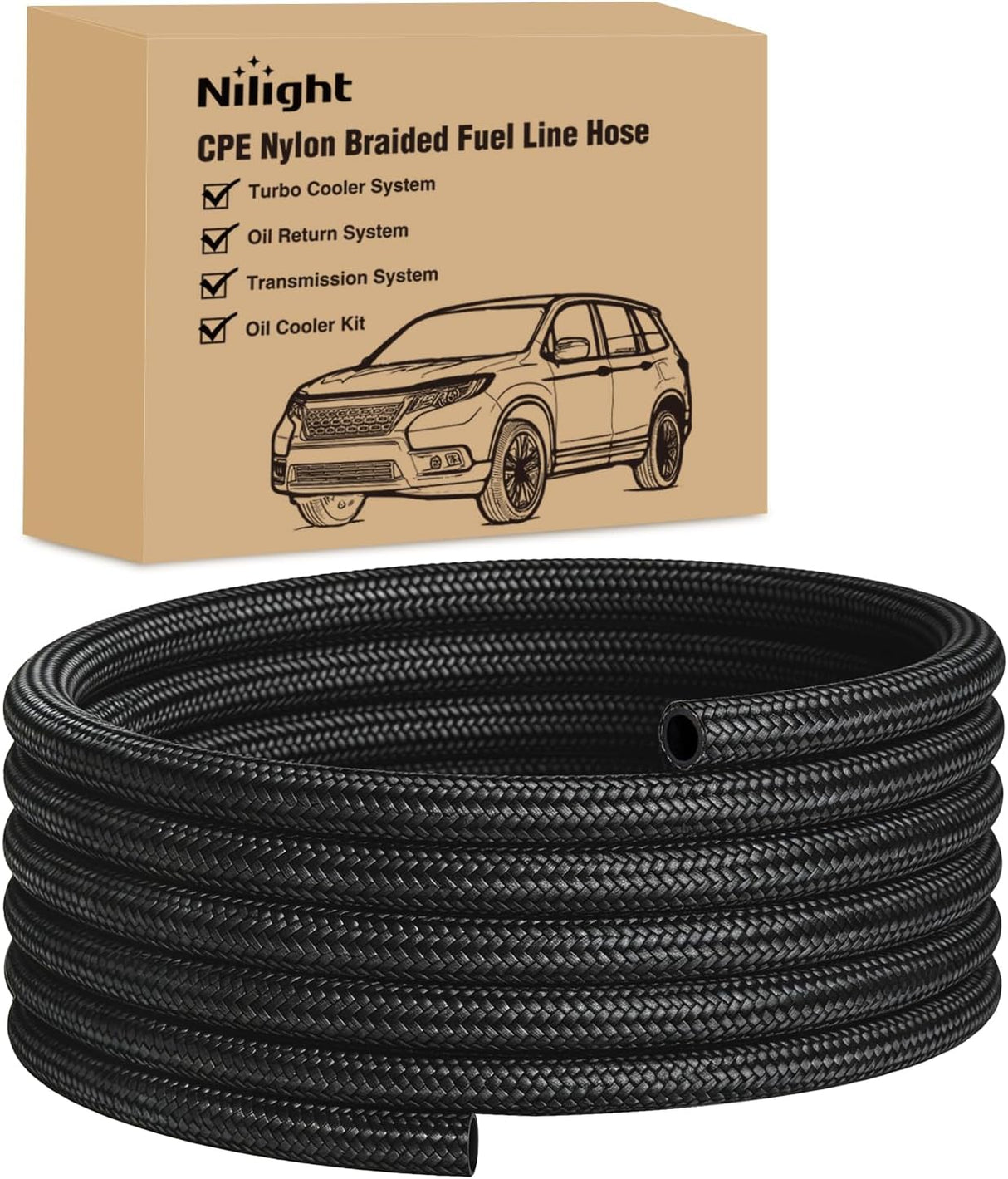 8AN 10FT CPE Nylon Stainless Steel Braided Fuel Line Hose Only | High Pressure Oil Gas Diesel Tube for Transmission Oil Cooler Vacuum Lines