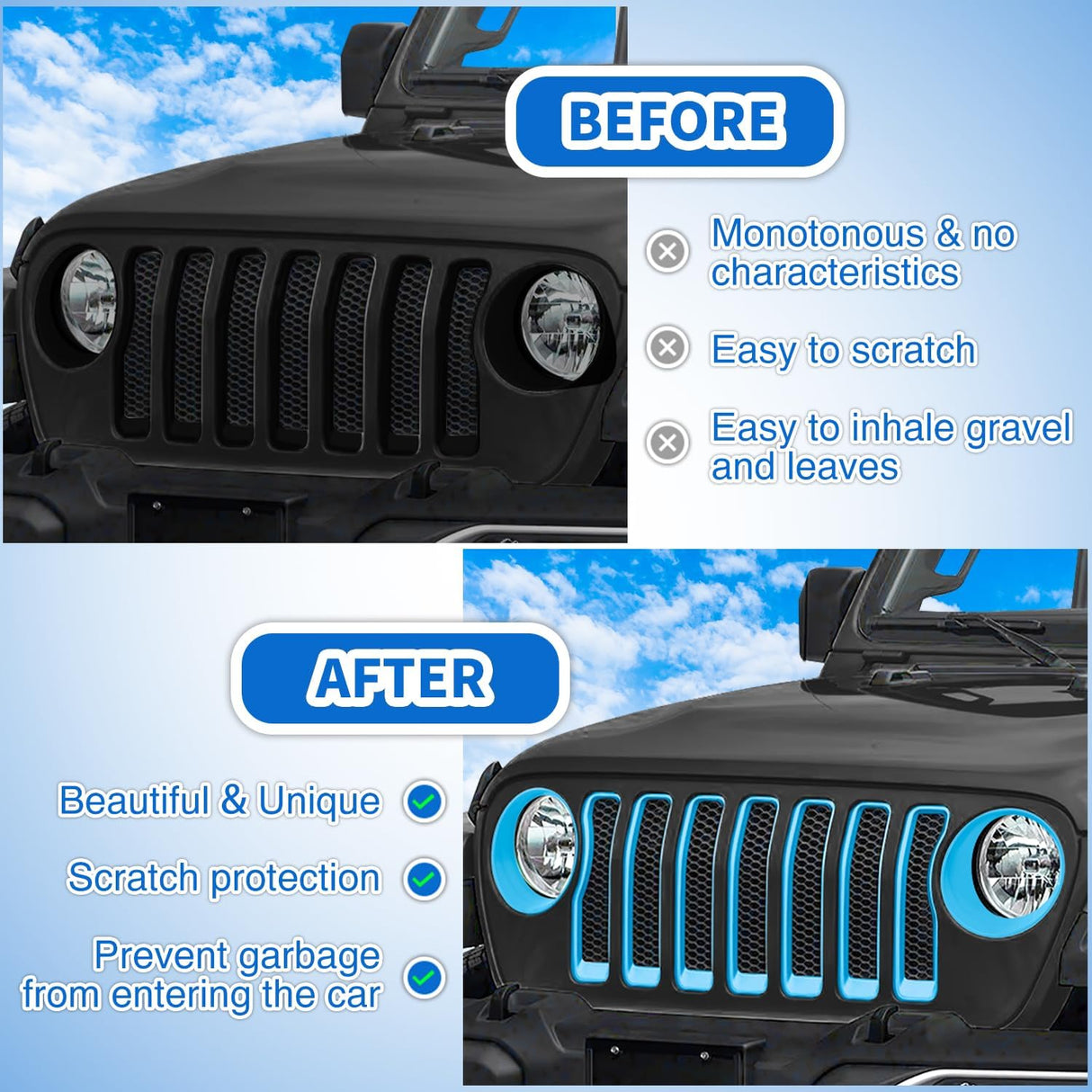Grill Inserts fit for Jeep Wrangler Front Grille Inserts Headlight Cover Set for JL JLU Unlimited Sport SportS 2018 2019 2020 2021 2022 2023 Grille Bezels Trim Exterior Accessories Blue 9 Pcs