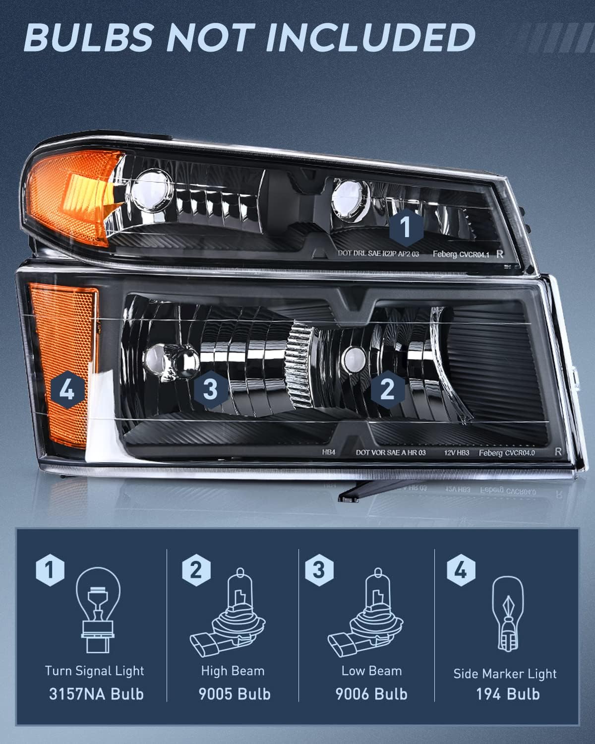 Headlight Assembly 2004 2005 2006 2007 2008 2009 2010 2011 2012 Chevy Colorado GMC Canyon Headlight and Taillight Assembly Combo OE Style Black Housing Amber Reflector with Red Tail Light