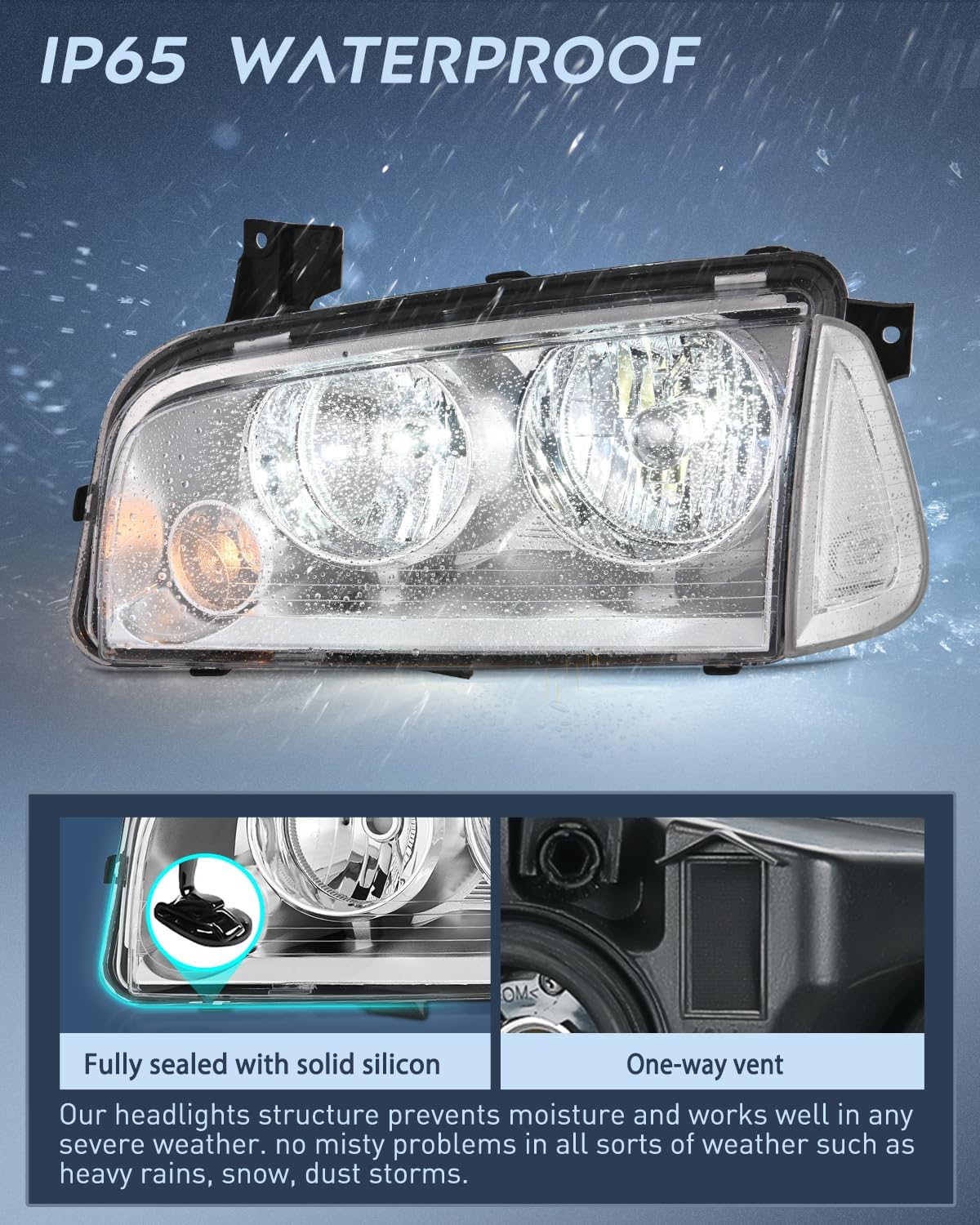 Headlight Assembly Compatible with 2006 2007 2008 2009 2010 Dodge Charger Chrome Housing Clear Reflector Lens Headlights Replacement Bumper Lamp Set Driver and Passenger Side