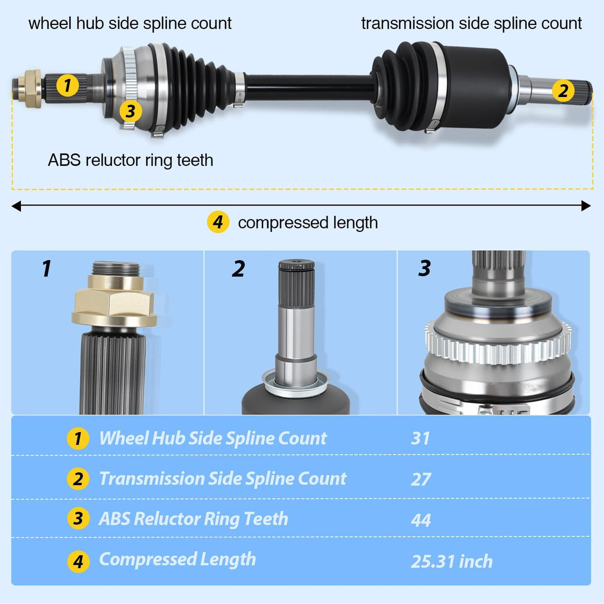 CV Axle Shaft Assembly Compatible with 2007 2008 2009 2010 2011 2012 2013 2014 Ford Edge V6 2007-2015 Lincoln MKX V6 Half-Shaft Assemblies Replacement Front Wheel Driver Side