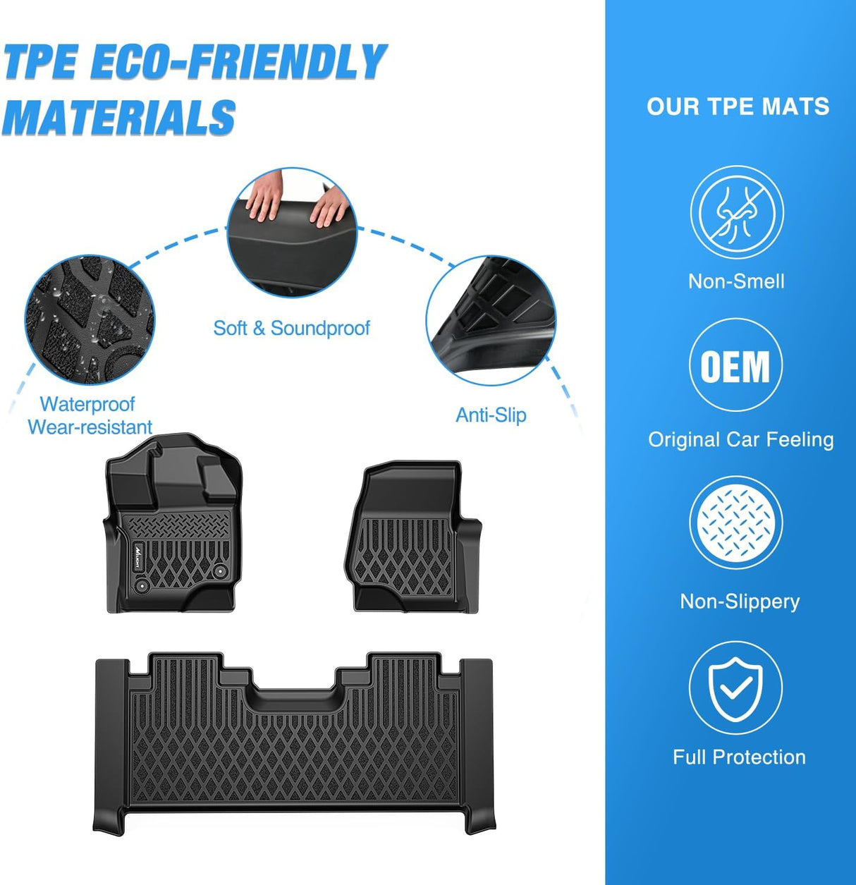 TPE Floor Mats for Ford F150 SuperCab Extended Cab 2015-2026 | for F-150 1st Bucket Seat All Weather Custom Fit Heavy Duty Floor Liners
