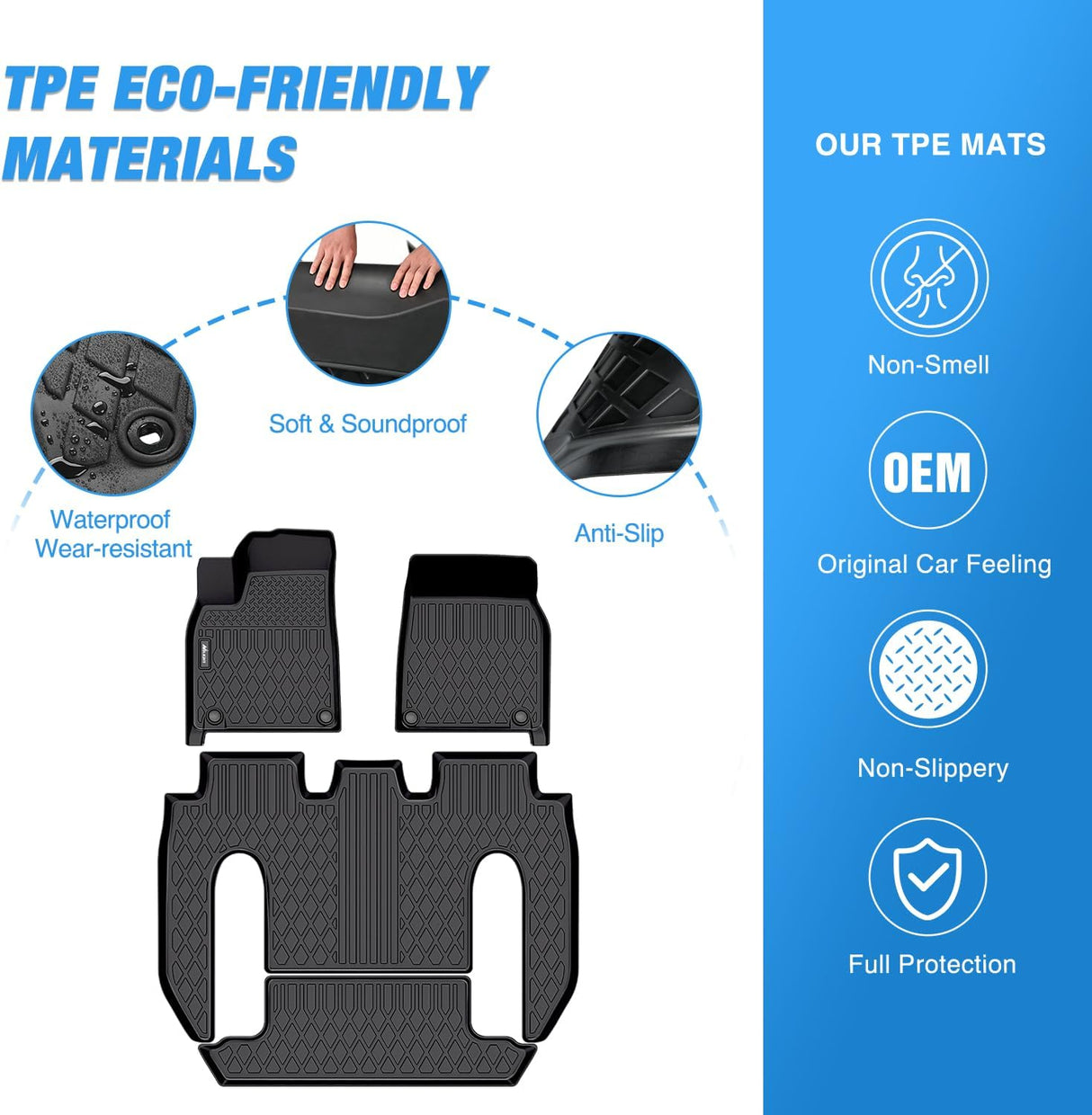 TPE Floor Mats for Tesla Model X 6 Seater 2022 2023 2024 2025 2026 All Weather Custom Fit Heavy Duty Floor Liners