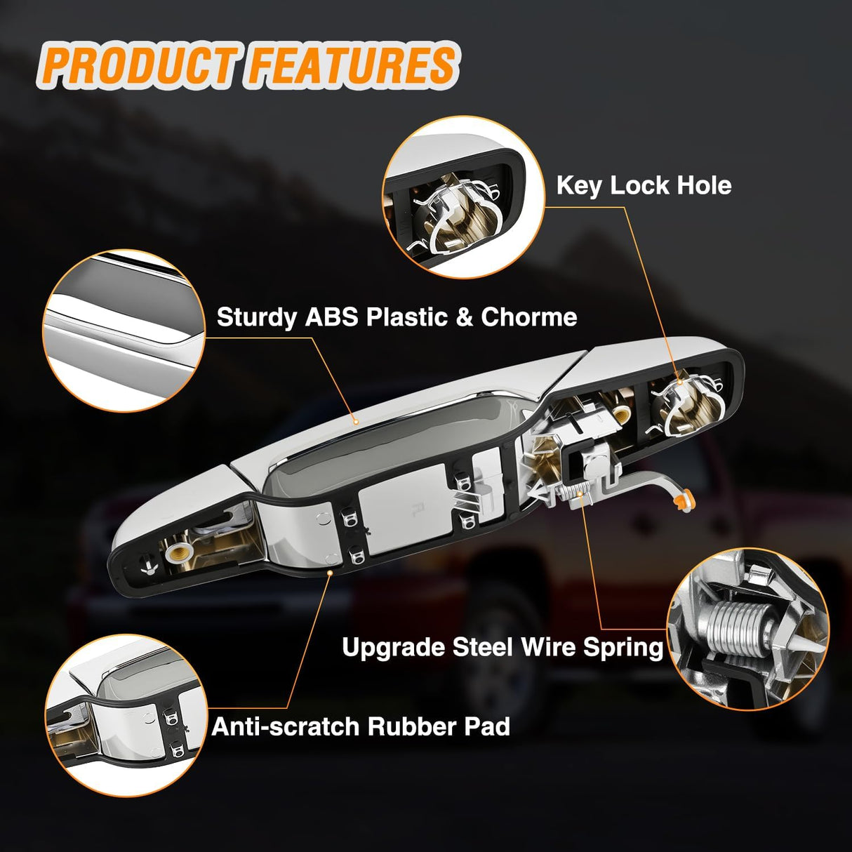 Exterior Front Left Driver Car Door Handle Key Hole Compatible with 2007 08 09 10 11 12 2013 Chevy Silverado Suburban Tahoe GMC Sierra Yukon Cadillac Escalade Replaces# 80546,20828258,Chrome