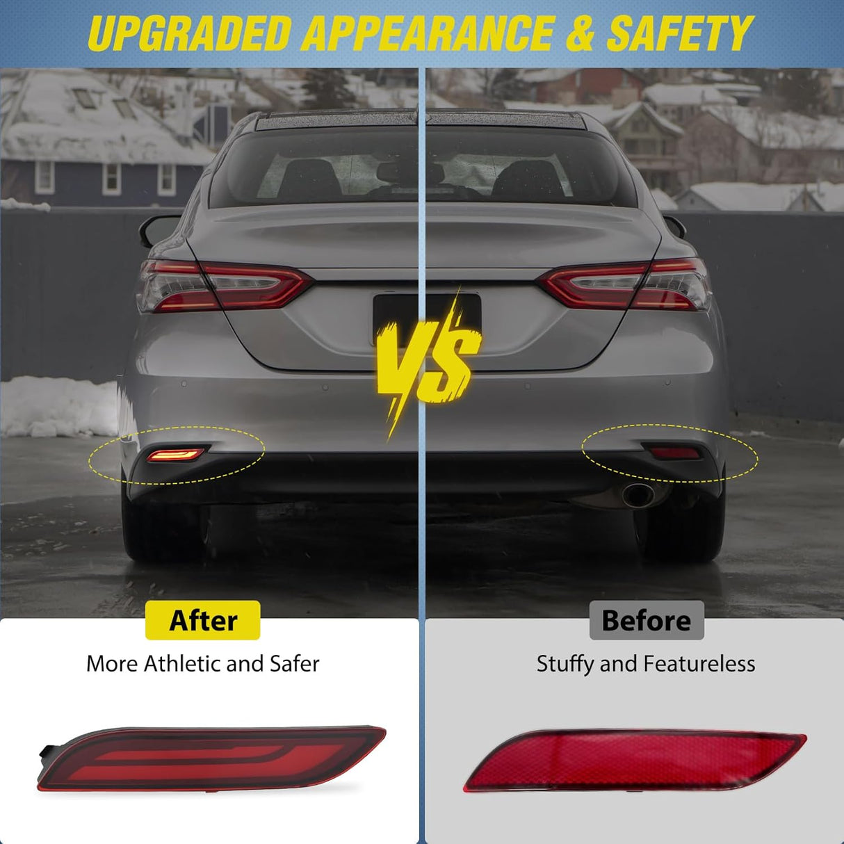 Rear Bumper Tail Light Compatible with 2018 2019 2020 2021 2022 2023 2024 2025 Toyota Camry Smoke Lens LED Reflector Rear Bumper Lamps Brake Turn Signal Sequential Flashing Driving Taillights