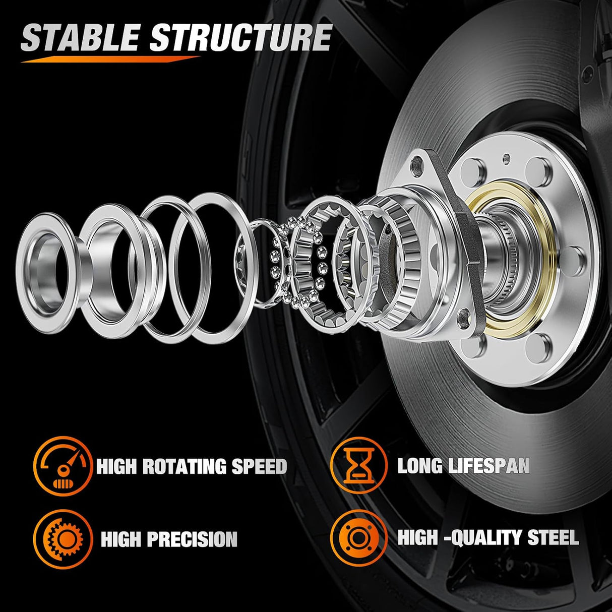 Front Wheel Bearing and Hub Assembly for Chevrolet Tahoe Suburban 2015–2020, GMC Yukon XL 2015–2020, Silverado 1500 2014–2018, GMC Sierra 1500 2014-2018, Escalade, 4WD-2Pack