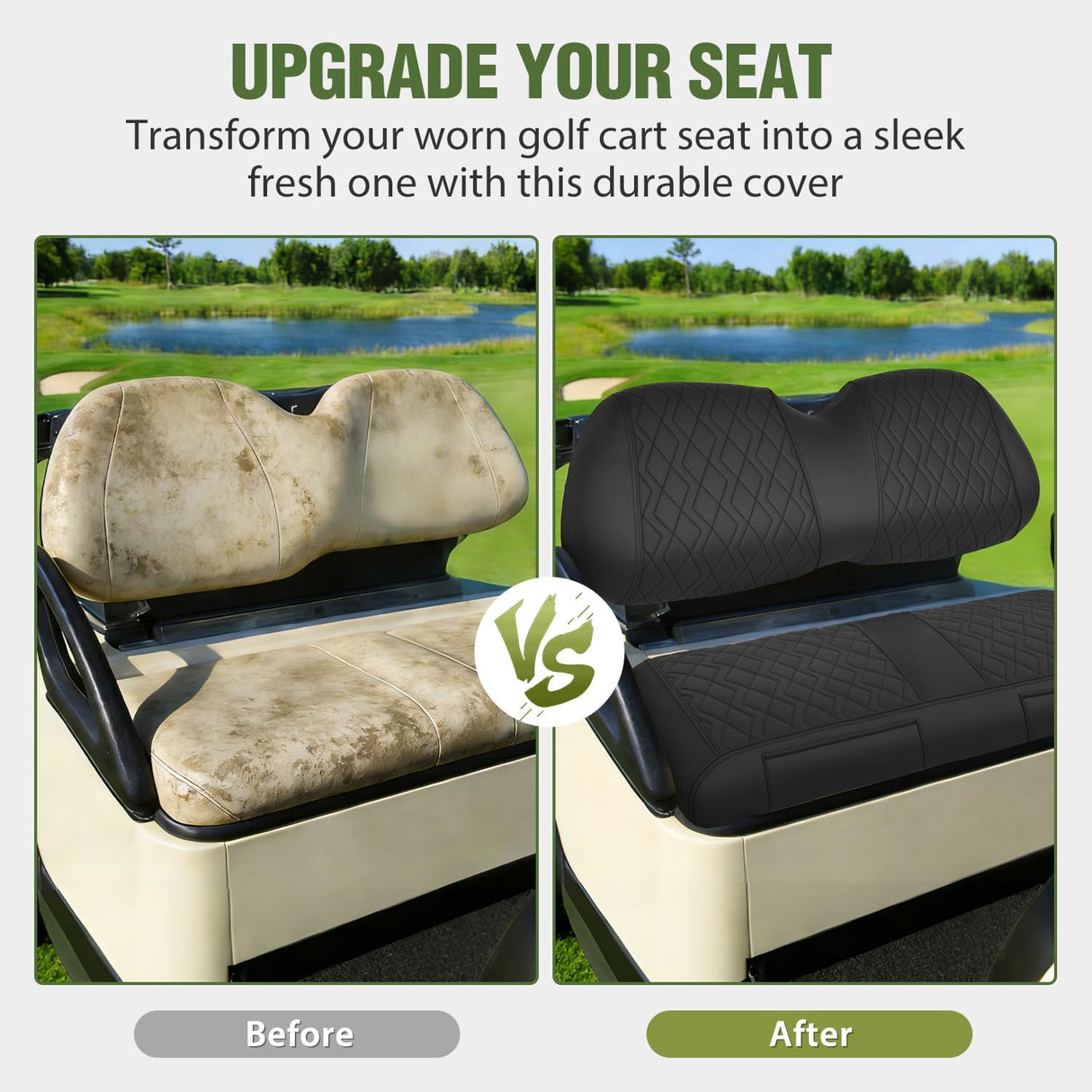Golf Cart Front Seat Cover 1PC Black Leather Club Car Precedent | Waterproof Leather No Staple Design All Season Protection Sun Scratch Resistant Cover Fits 2004-2019 Club Car Precedent
